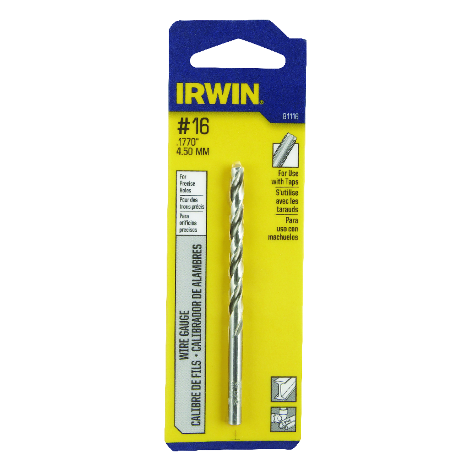 Irwin #16 X 3-3/8 in. L High Speed Steel Wire Gauge Bit 1 pc