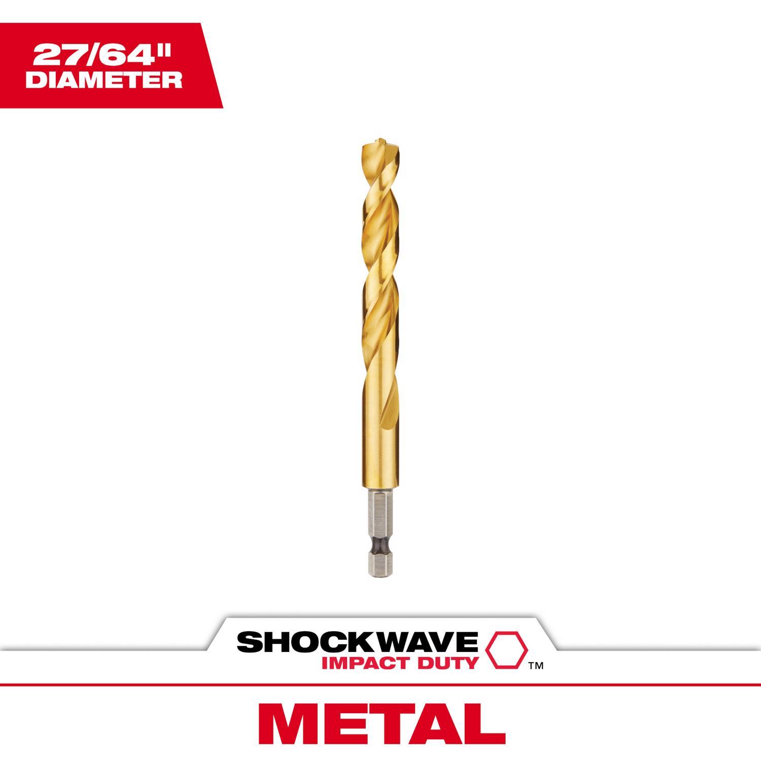 Milwaukee Shockwave 27/64 in. X 4.88 in. L Titanium Red Helix Drill Bit Hex Shank 1 pc