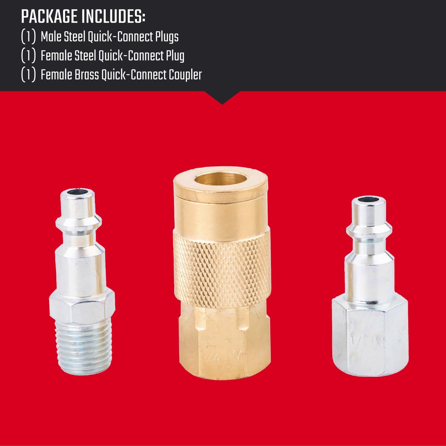 Craftsman Brass/Steel Industrial Air Coupler and Plug Set 1/4 in. 3 pc