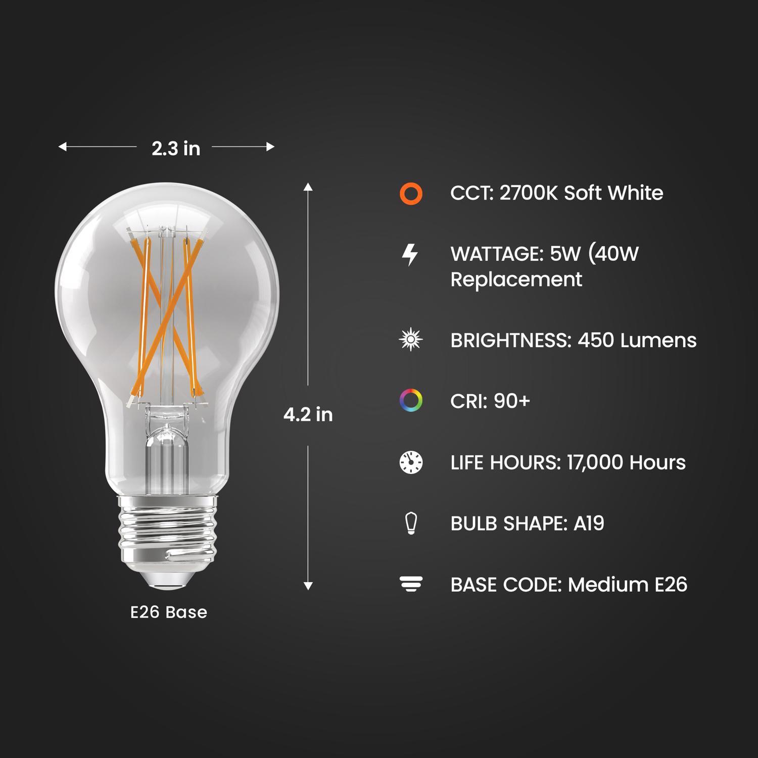 Feit Enhance A19 E26 (Medium) Filament LED Bulb Soft White 40 Watt Equivalence 4 pk