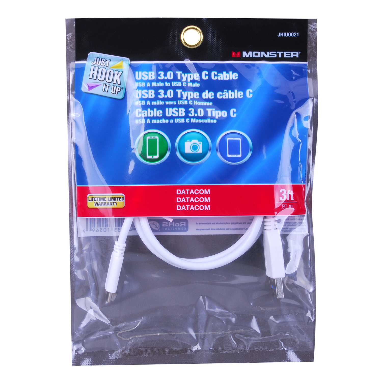 Monster Just Hook It Up 3in. L Usb Sync And Charge Cable