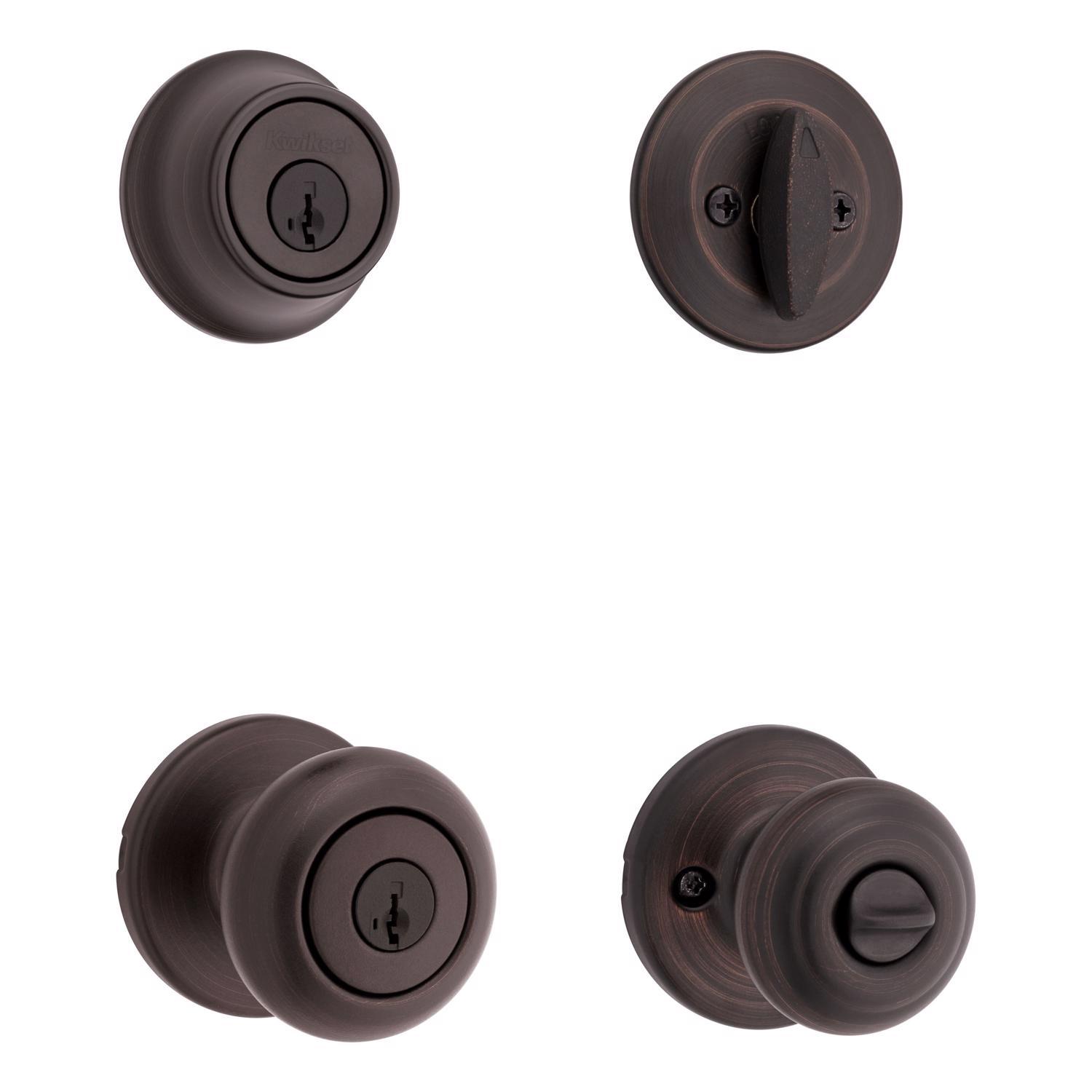 Kwikset SmartKey Security Cove Venetian Bronze Deadbolt and Entry Door Knob KW1 2-3/4 in.