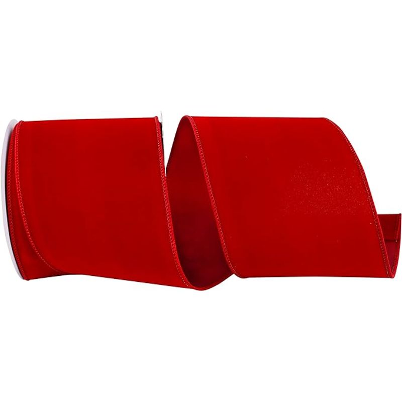 Reliant Ribbon Value Velvet Wired Edge Ribbon, 4 in. X 10 Yards Scarlet