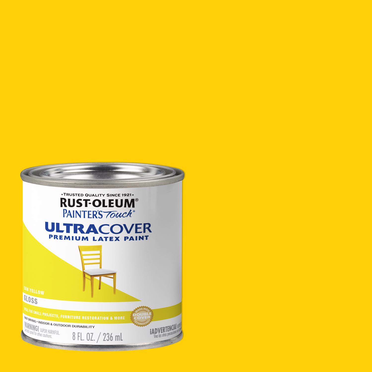 Rust-Oleum Painters Touch Ultra Cover Gloss Sun Yellow Water-Based Paint Exterior and Interior 8 oz