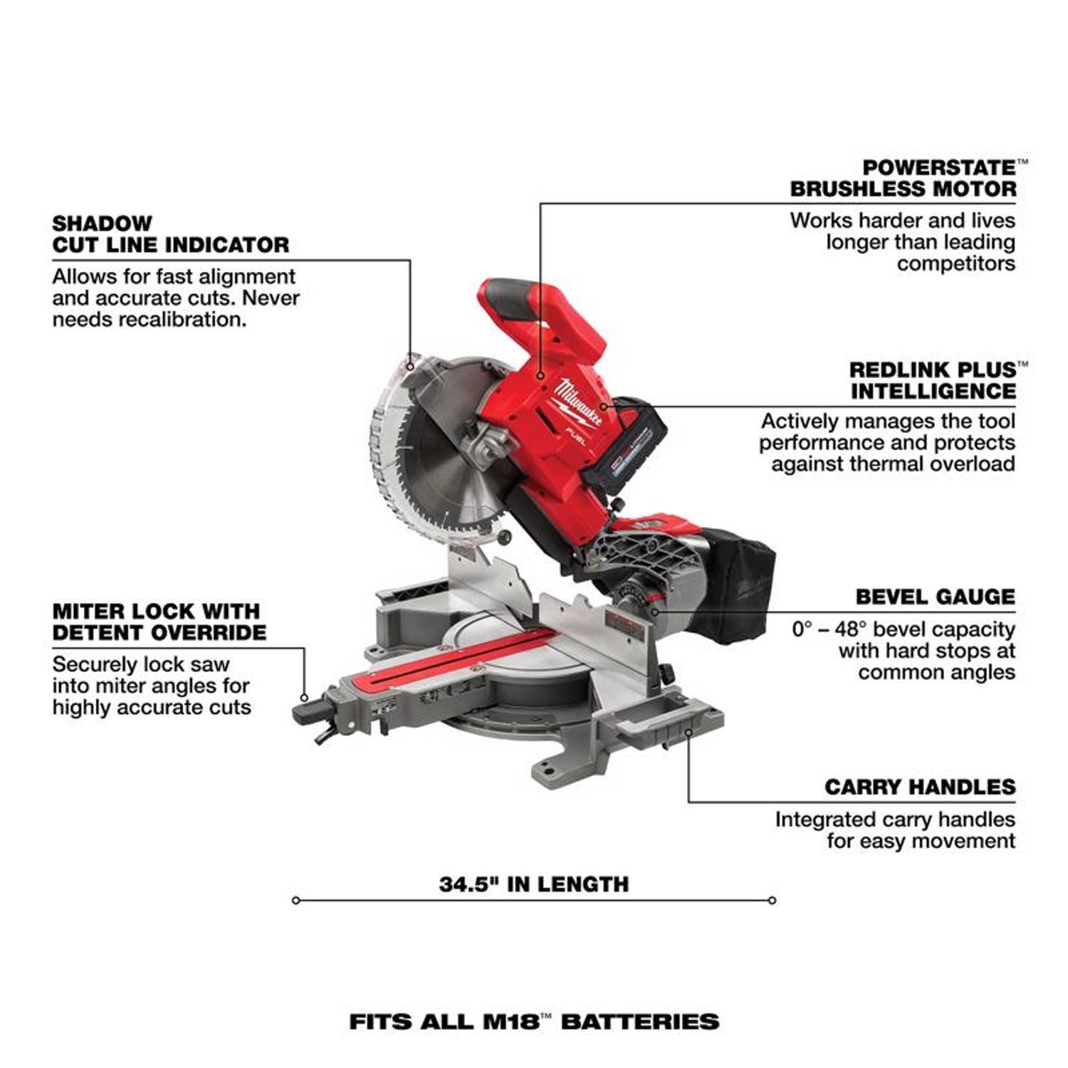 Milwaukee M18 FUEL 10 in. Cordless Brushless Dual-Bevel Sliding Compound Miter Saw Kit (Battery & Ch