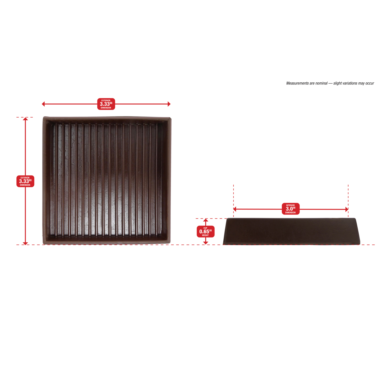 Ace Rubber Caster Cup Brown Square 3 in. W X 3 in. L 2 pk