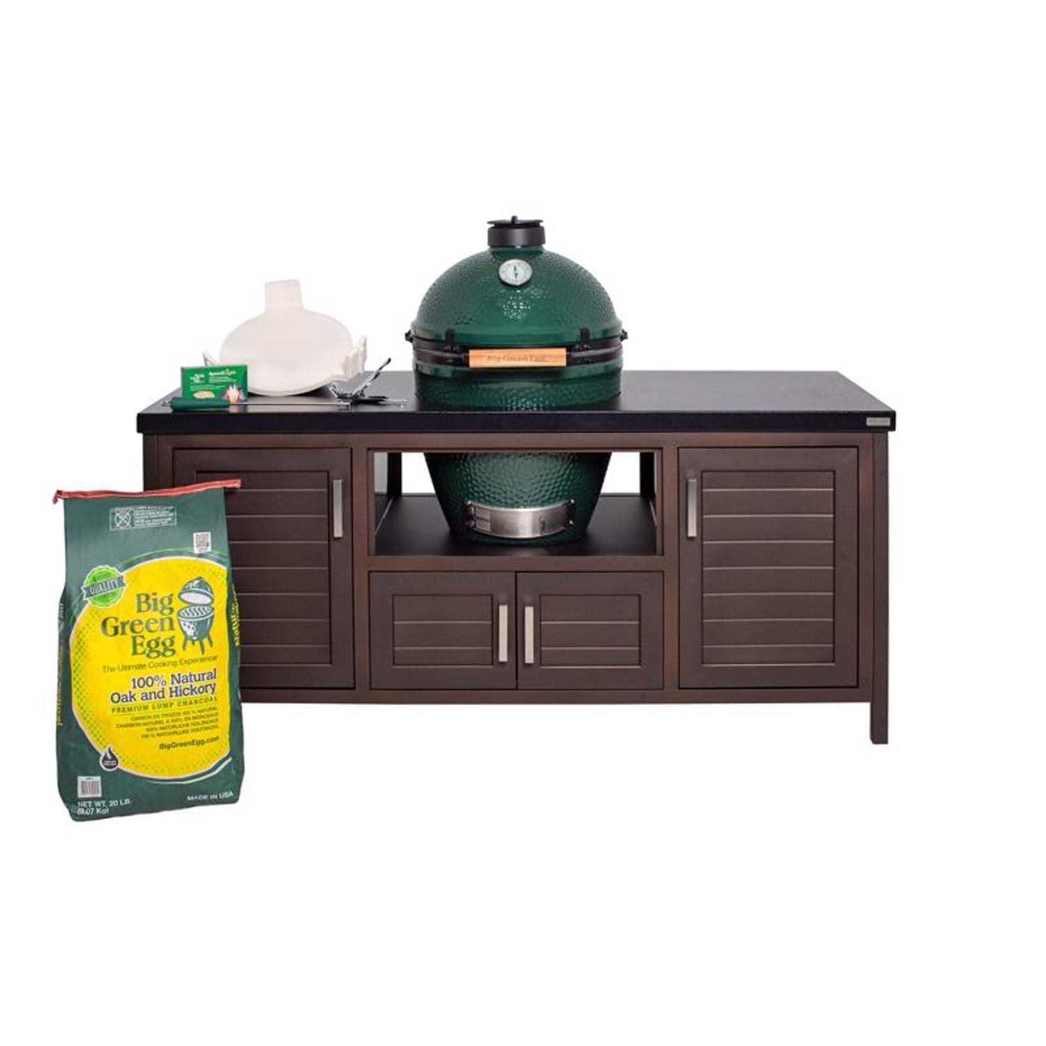 Big Green Egg 18.25 in. Large EGG Package with 72" Modern Farmhouse Table Charcoal Kamado Grill