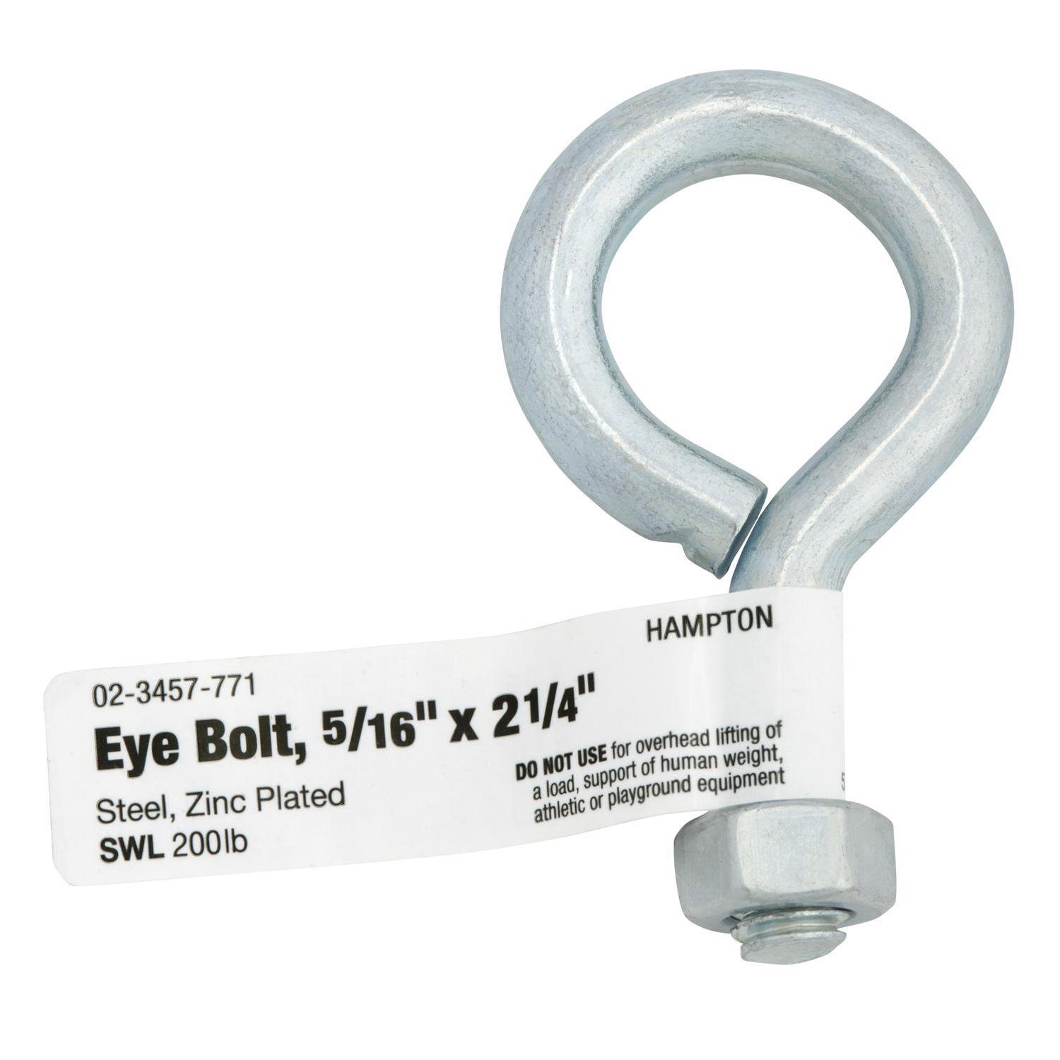 Hampton 5/16 in. X 2-1/4 in. L Zinc-Plated Steel Eyebolt Nut Included