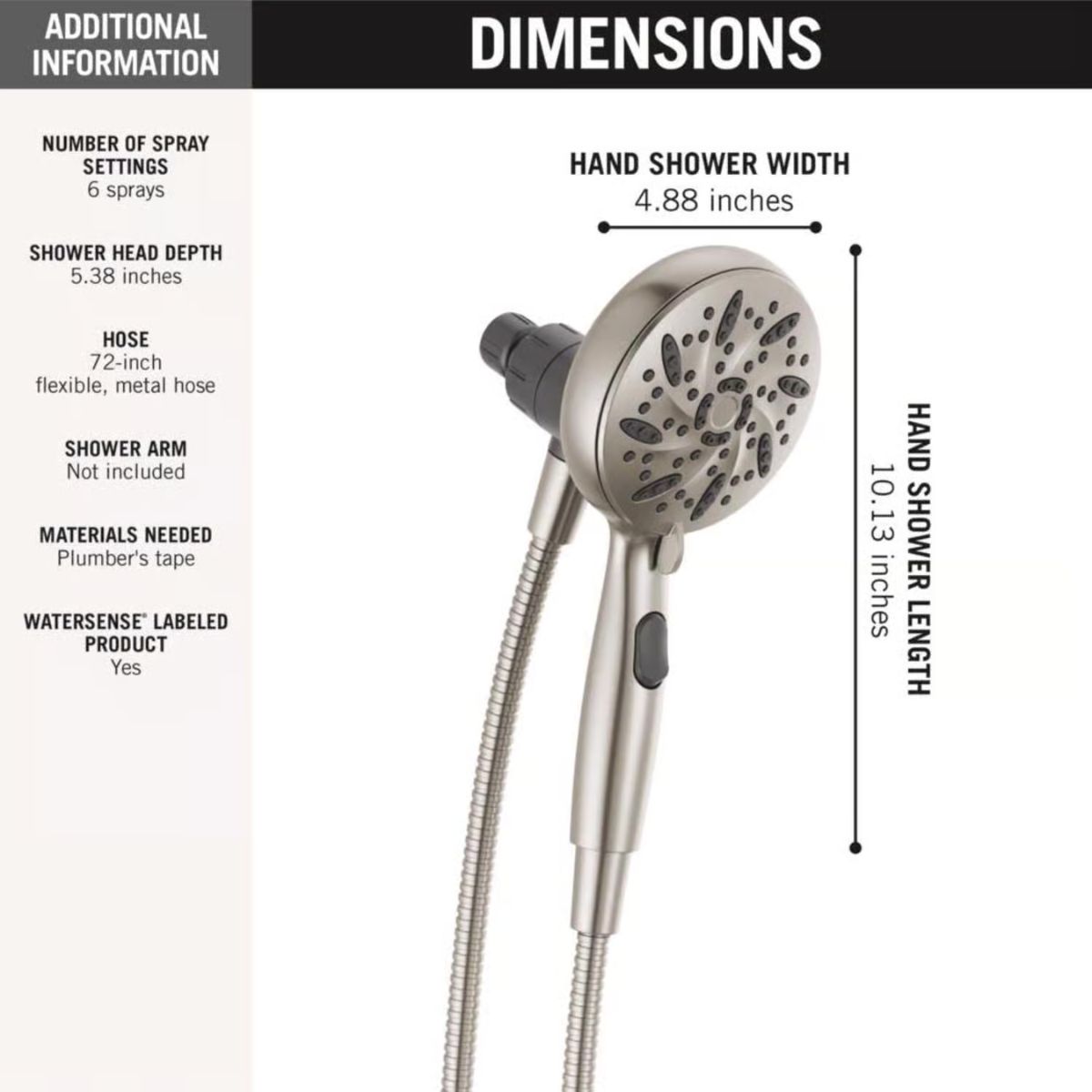 Delta Brushed Nickel ABS Plastic 6 settings Handheld Showerhead 1.75 gpm