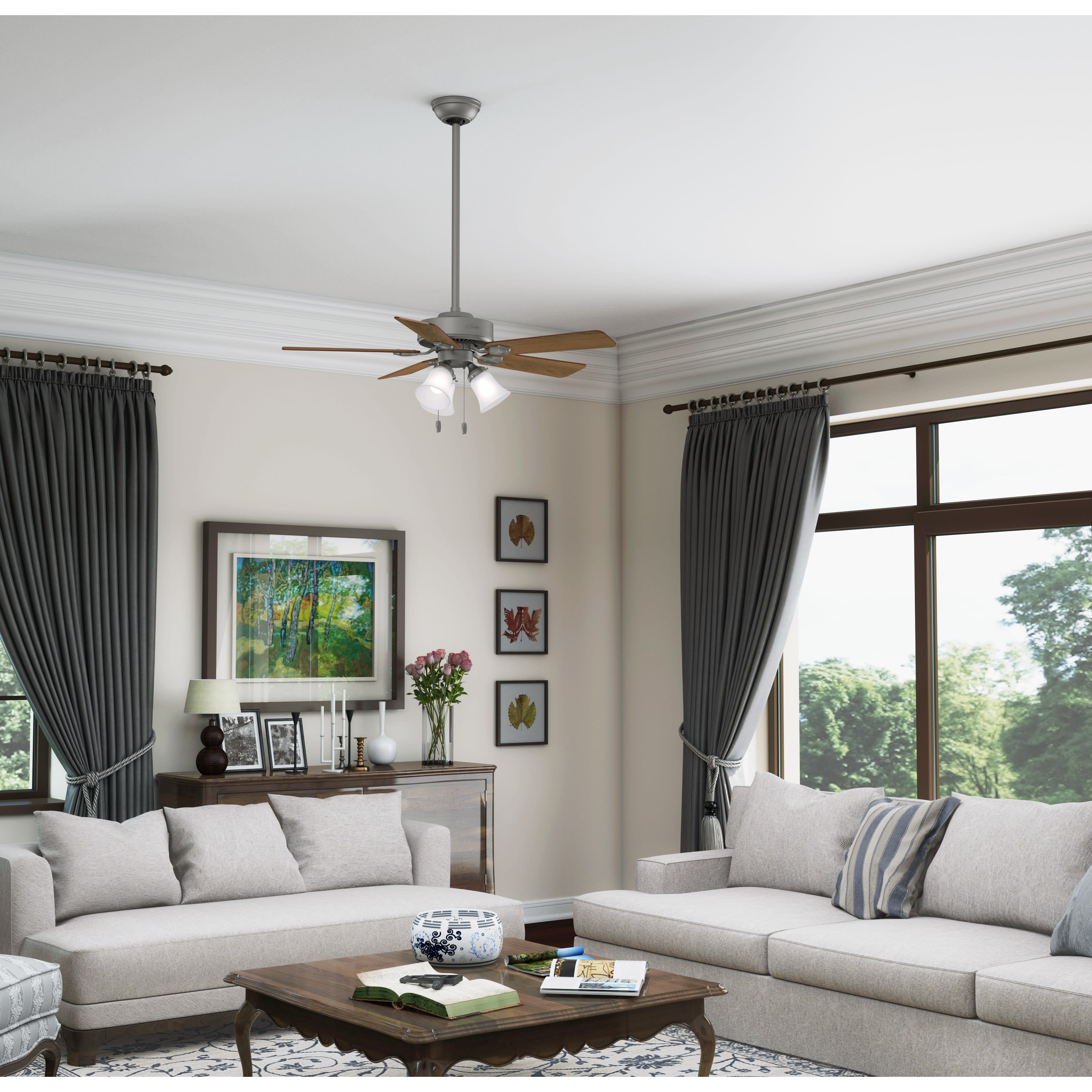 Hunter Fan Swanson 44 inch Matte Silver with Autumn Walnut / Natural Wood Blades Ceiling Fan