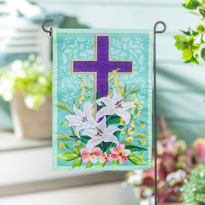 Easter Cross Applique Garden Flag