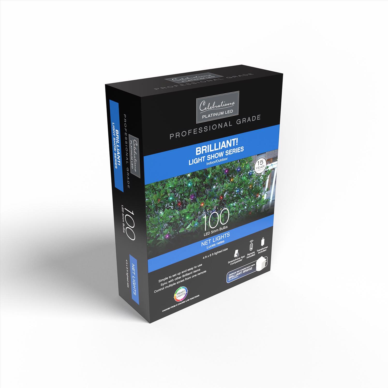 Celebrations Platinum LED T5 Multicolored 100 ct Net Smart-Enabled Christmas Lights 4 ft.