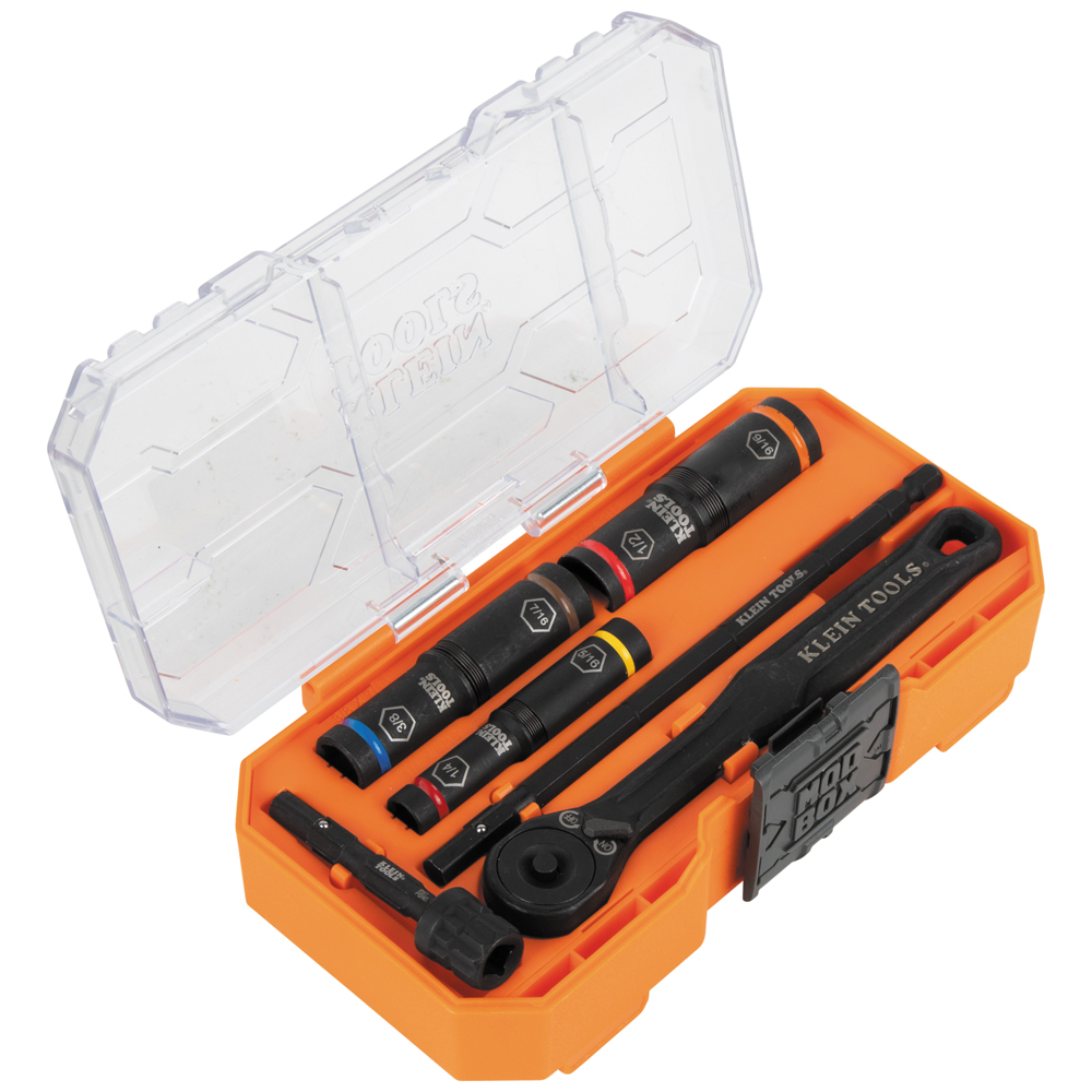 Klein KNECT Essential Deep-Well Heavy-Duty Flip Socket Set, SAE 7-Piece