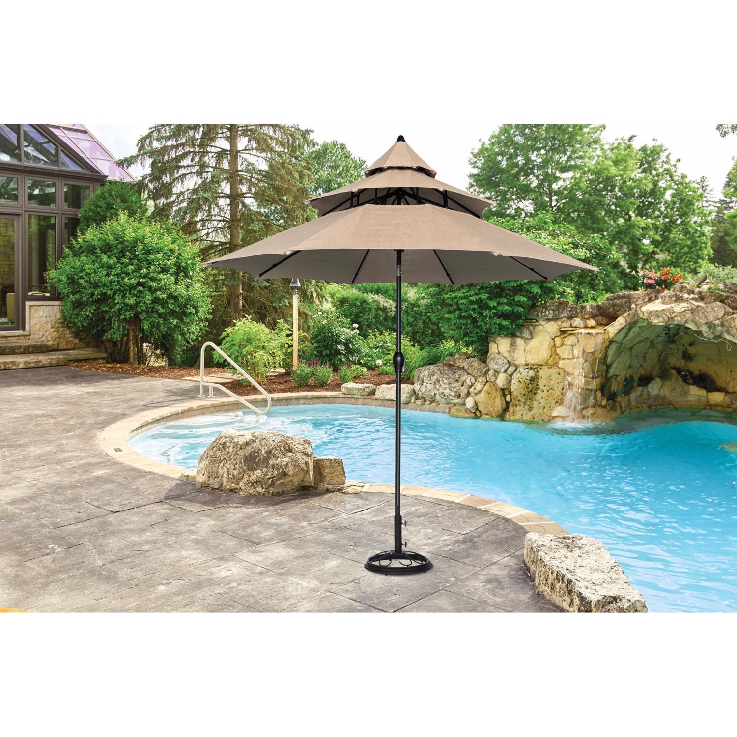 Living Accents Pagoda 9 ft. Tiltable Taupe Patio Umbrella