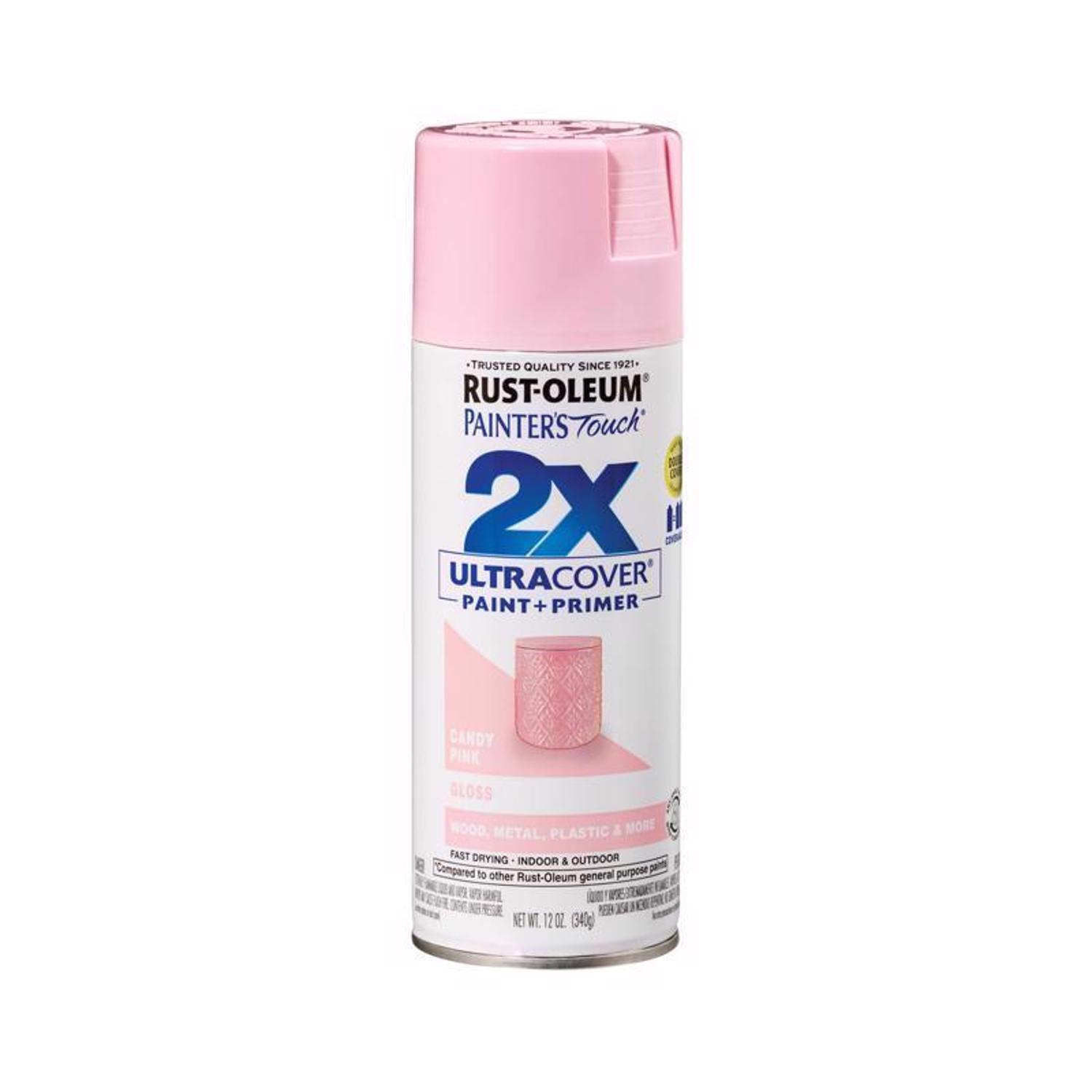 Rust-Oleum Painters Touch 2X Ultra Cover Gloss Candy Pink Paint+Primer Spray Paint 12 oz