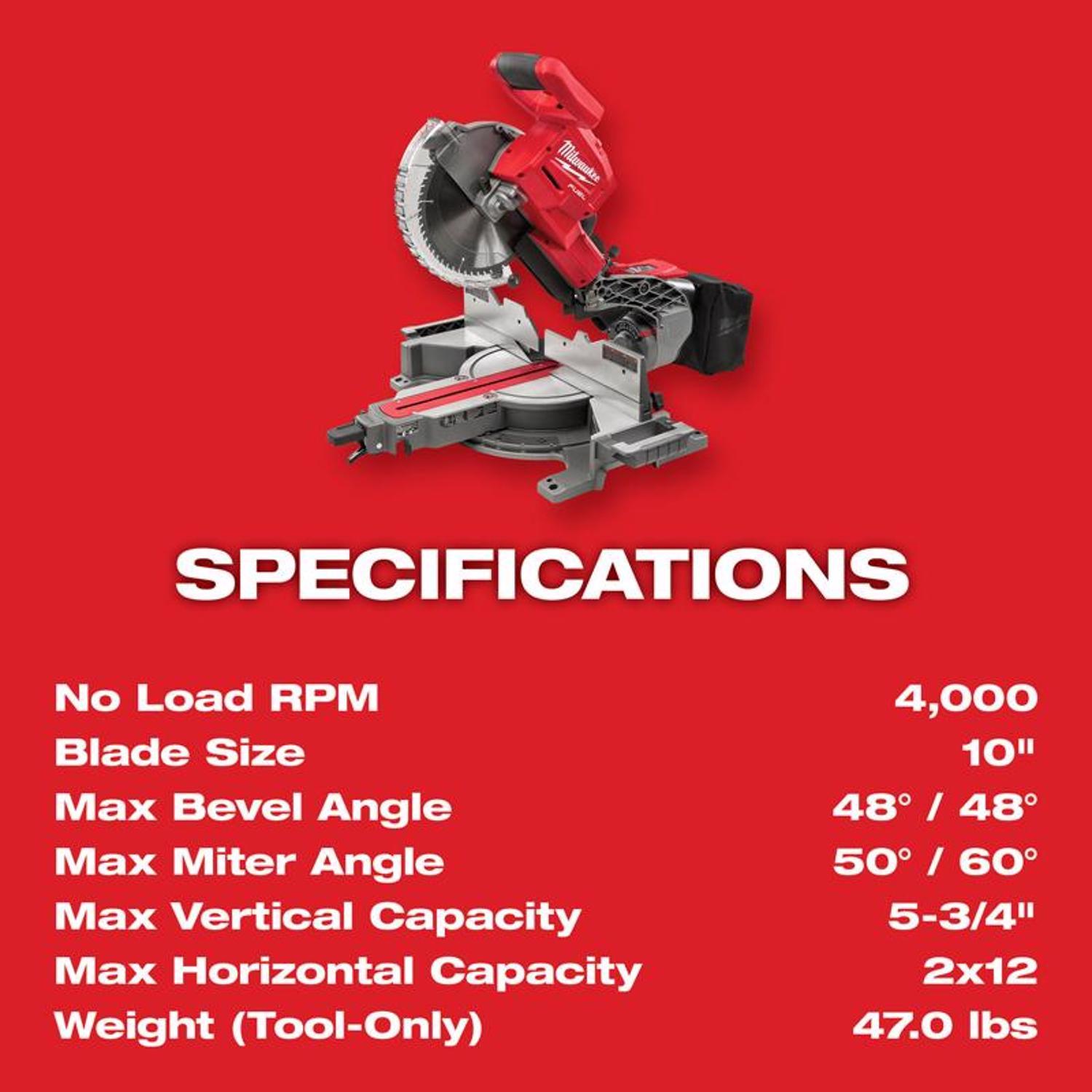 Milwaukee M18 FUEL 10 in. Cordless Brushless Dual-Bevel Sliding Compound Miter Saw Kit (Battery & Ch