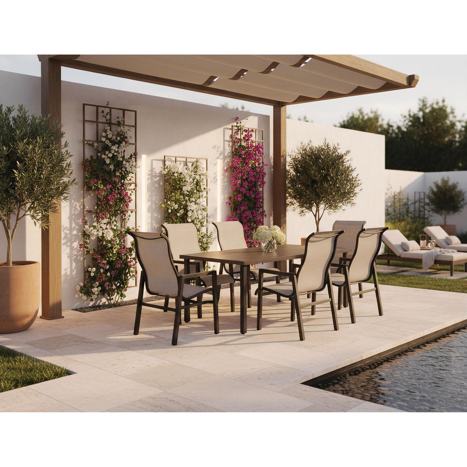 Living Accents Ellington 7 pc Brown Steel Sling Dining Set