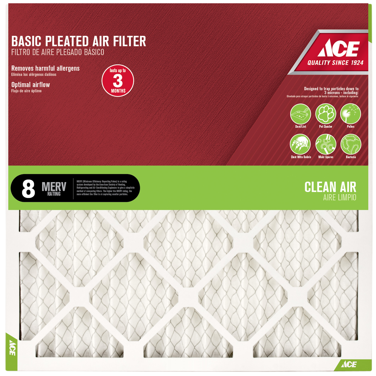 Ace 14 in. W X 30 in. H X 1 in. D Cotton 8 MERV Pleated Air Filter 1 pk