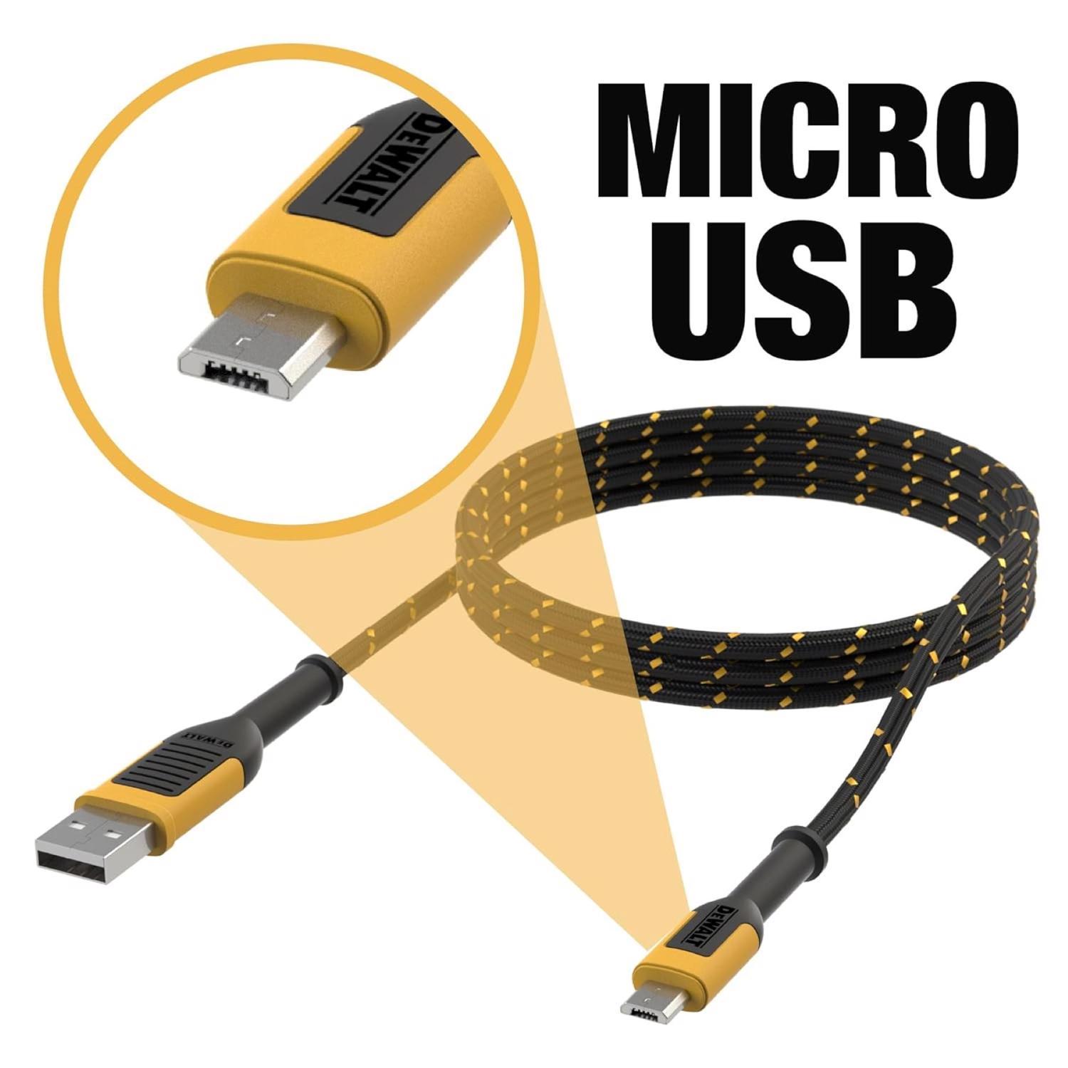 DeWalt Micro to USB Cable 6 ft. Black/Yellow