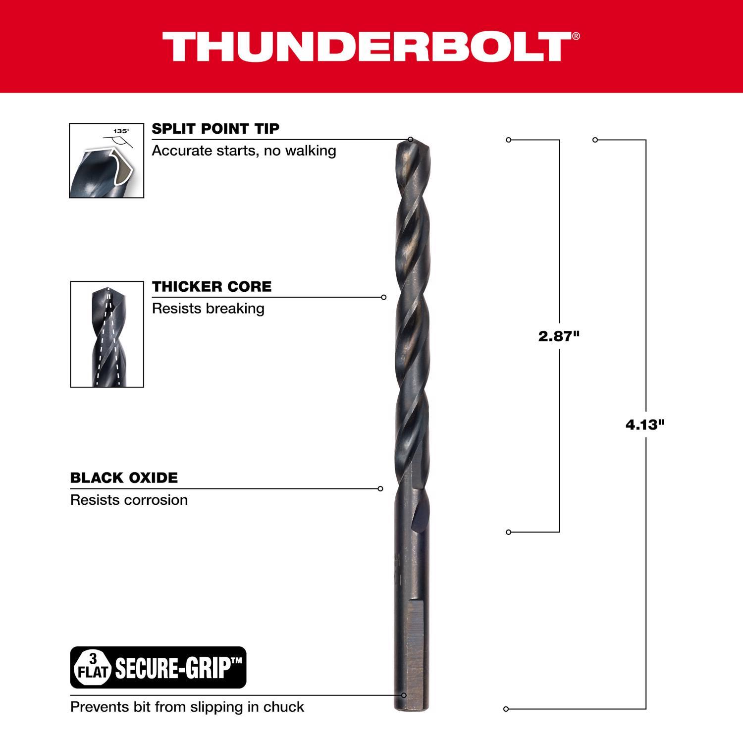 Milwaukee Thunderbolt 17/64 in. X 4-1/8 in. L Black Oxide Drill Bit 3-Flat Shank 1 pc