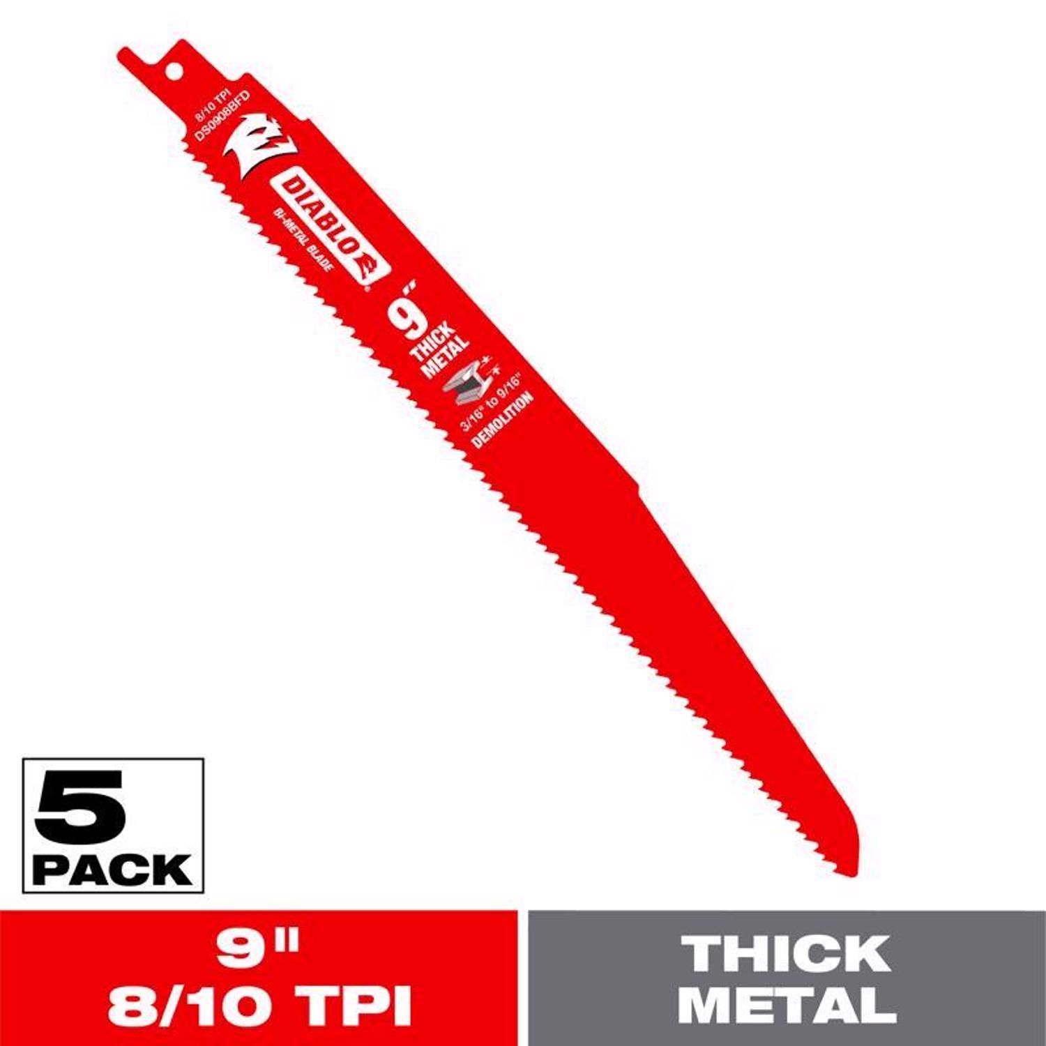 Diablo 9 in. Bi-Metal Thick Metal & Demolition Reciprocating Saw Blade 8/10 TPI 5 pk
