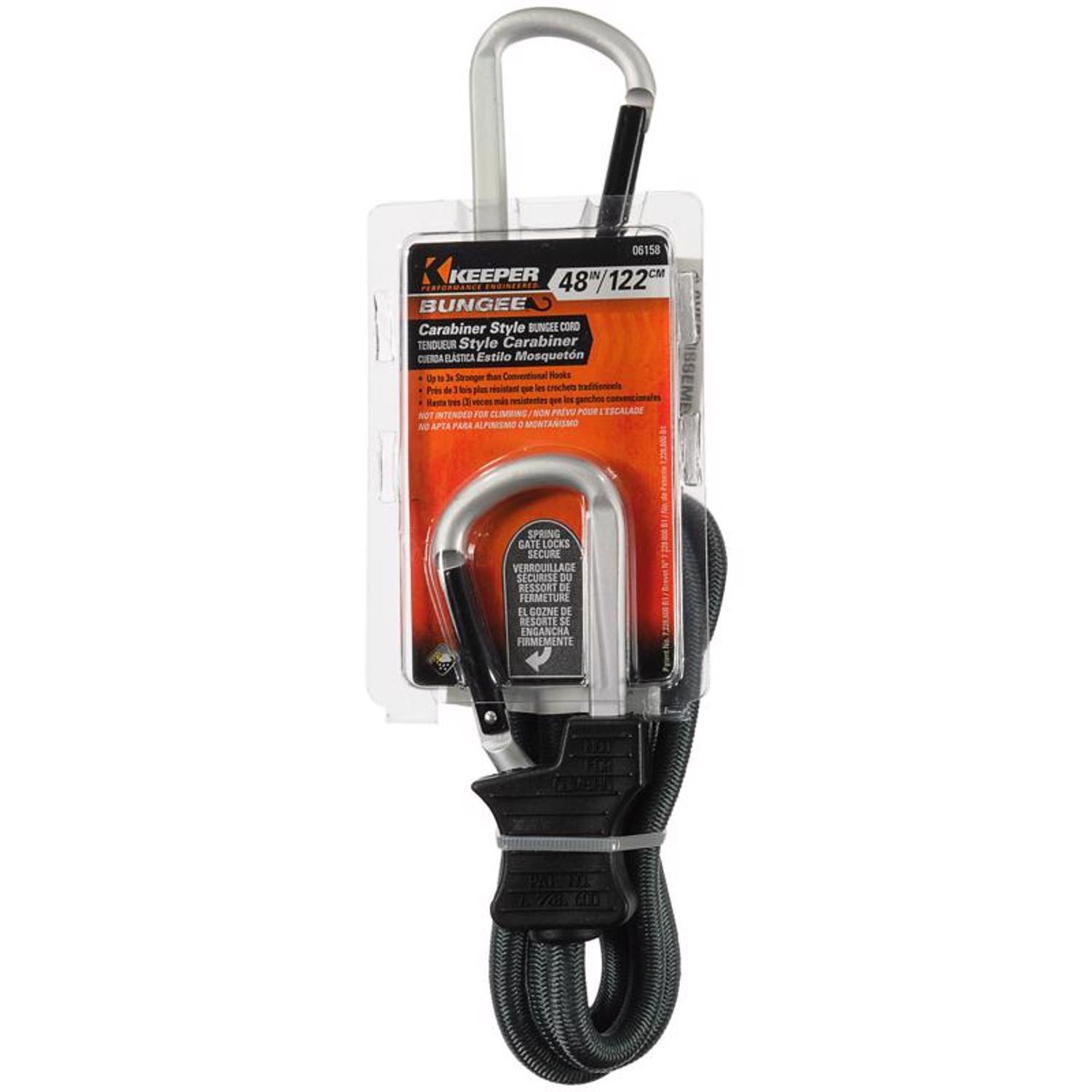 Keeper Black Carabiner Style Bungee Cord 48 in. L X 0.315 in. 1 pk