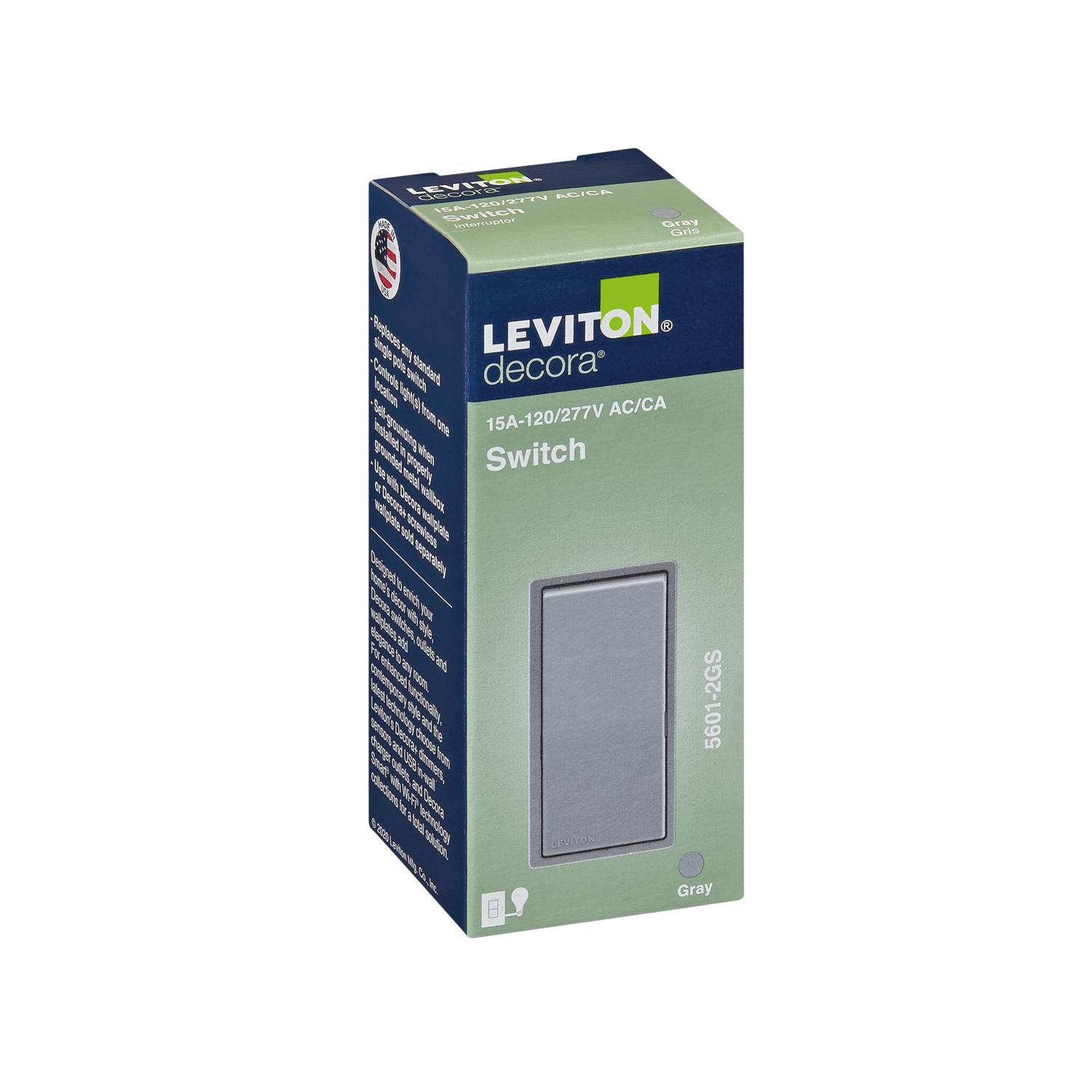 Leviton Decora 15 amps Single Pole Rocker AC Quiet Switch Gray 1 pk