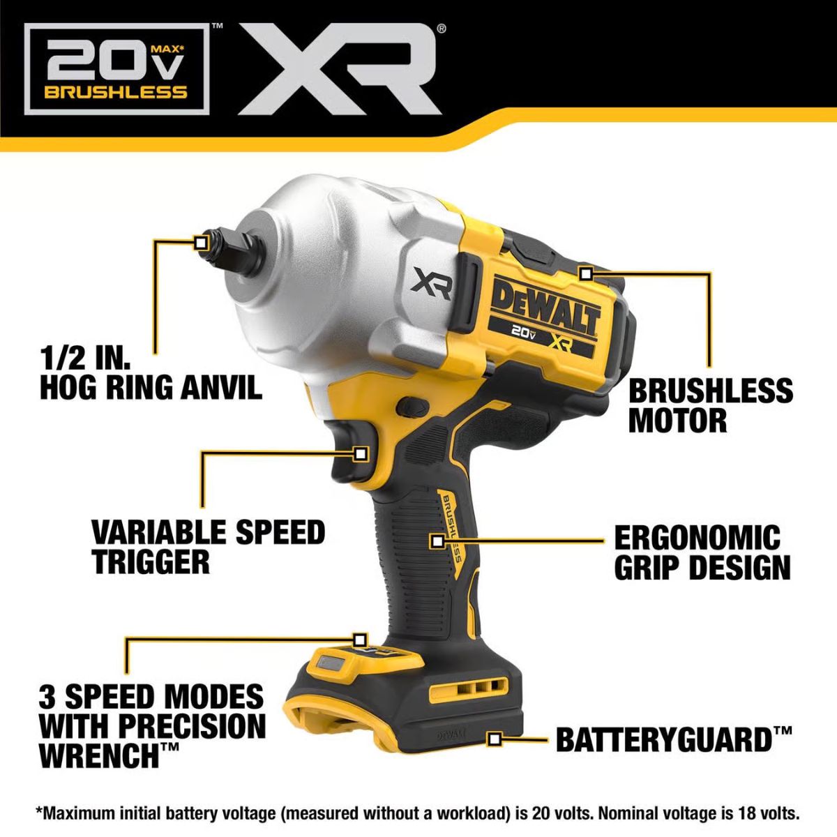 DeWalt 20V MAX XR 1/2 in. Cordless Brushless High Torque Impact Wrench