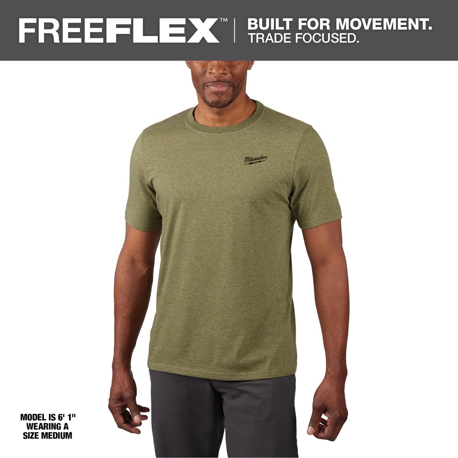 Milwaukee XXL Short Sleeve Men's Crew Neck Green Hybrid Work Tee Shirt