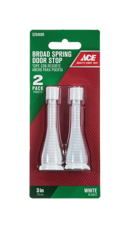 Ace 3 in. W Metal White Spring Broad Base Door Stop Mounts to door and wall 1/8 in.