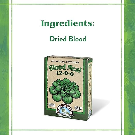 Down To Earth All Natural Fertilizers Organic Blood Meal - High Nitrogen Plant Food for Green Growth 12-0-0, 4 lb