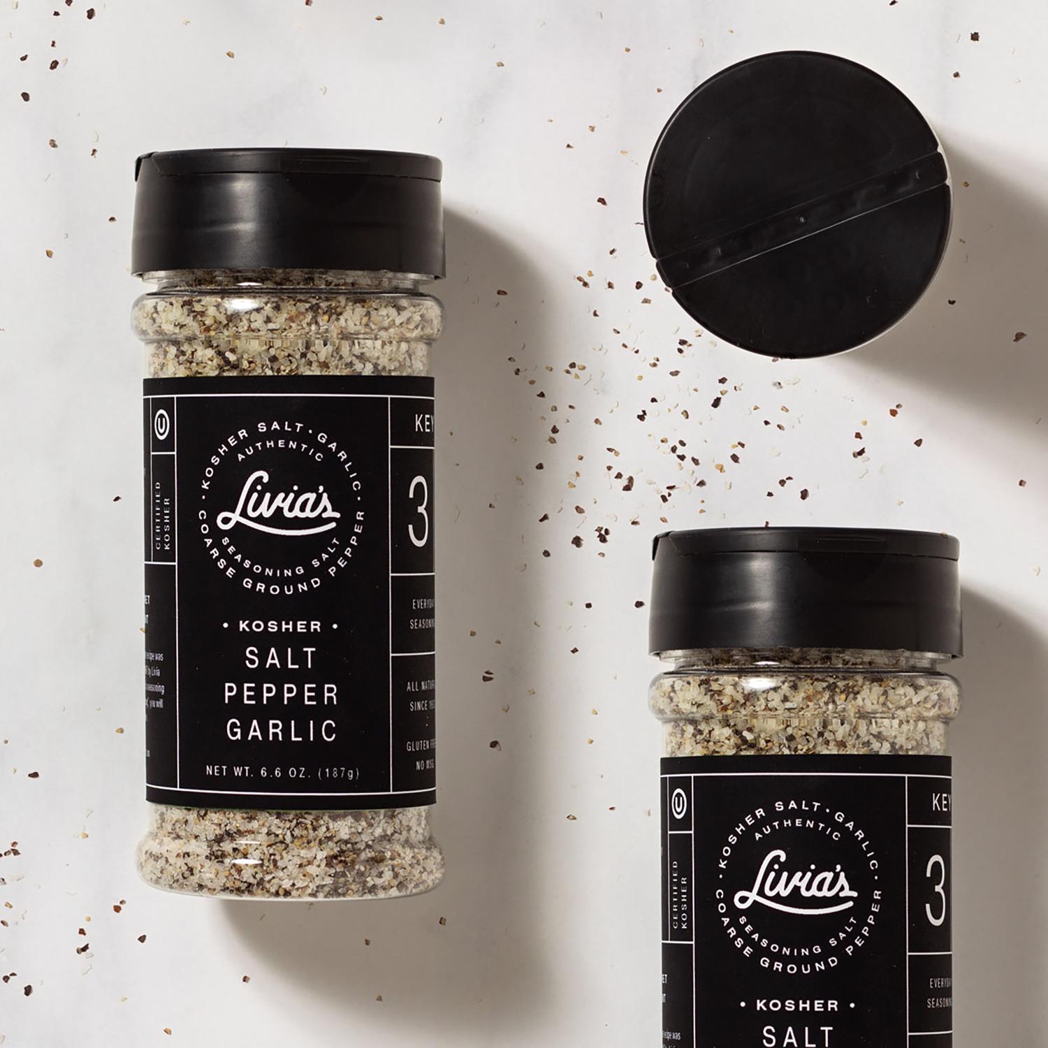 Livia's Kosher Salt, Pepper, and Garlic Seasoning Salt 6.6 oz