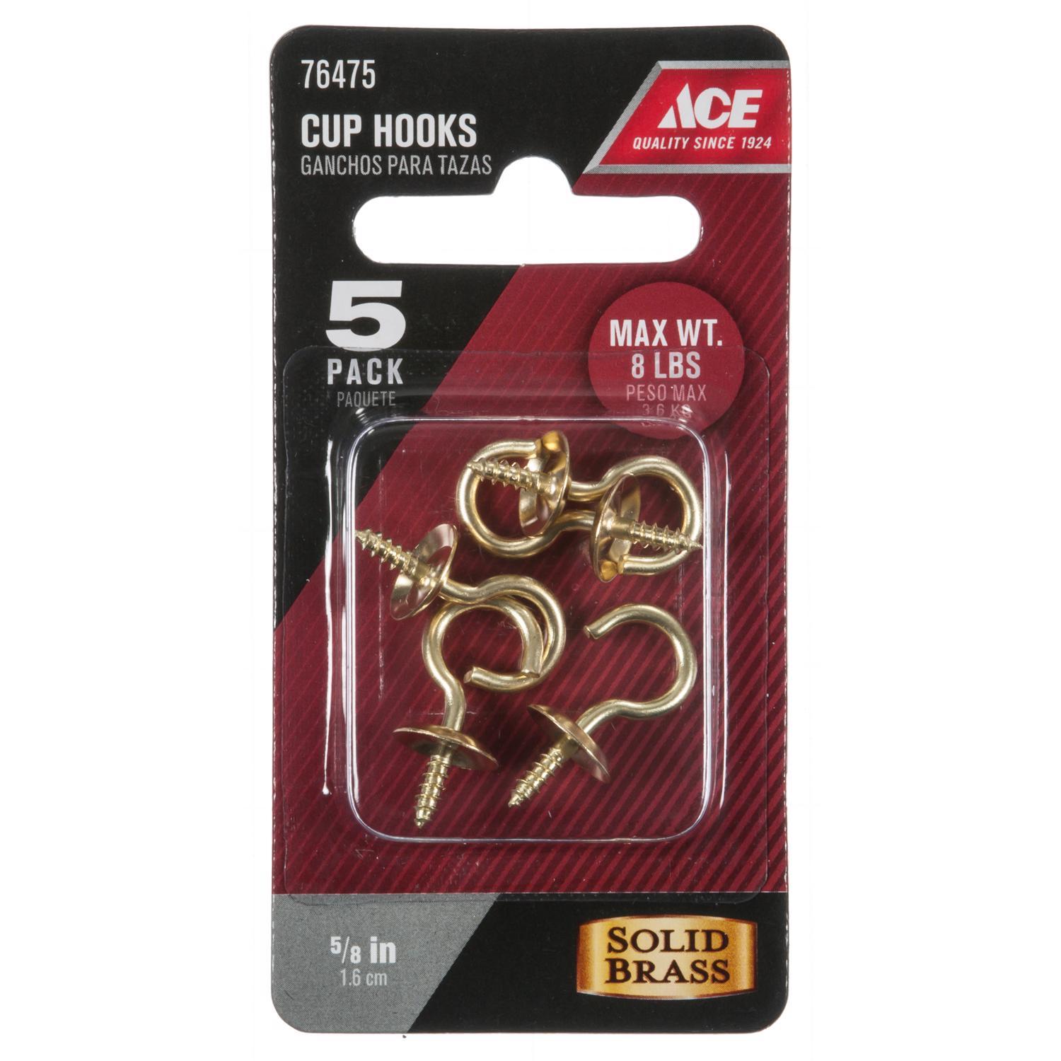 Ace Small Polished Brass Green Brass 0.875 in. L Cup Hook 8 lb 5 pk