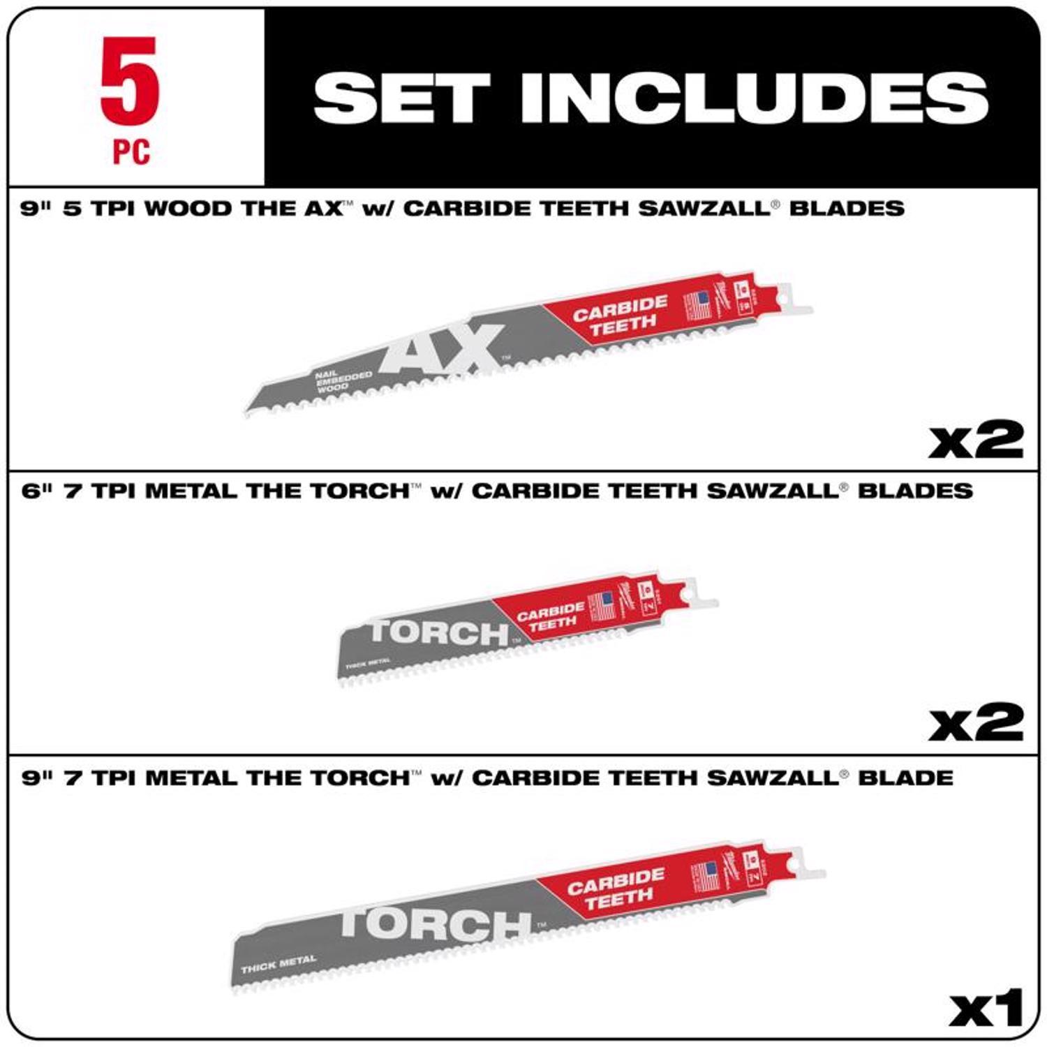 Milwaukee Sawzall 6 and 9 in. Carbide Reciprocating Saw Blade Set Assorted TPI 5 Pack