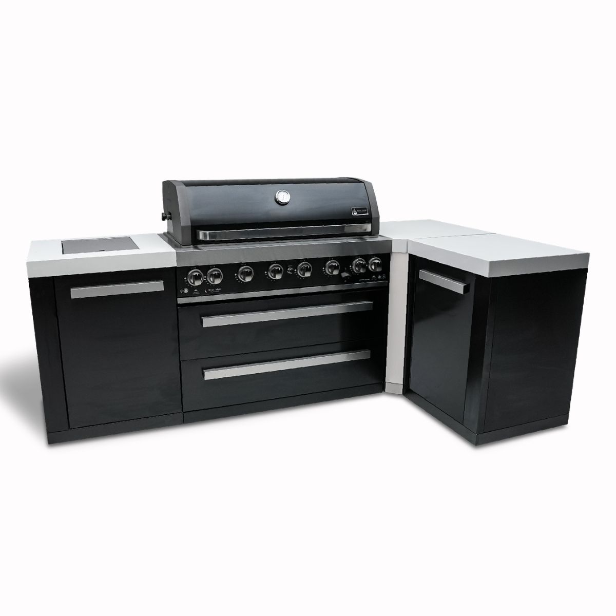 Mont Alpi 805 Black Stainless Steel Island featuring a 90-degree corner