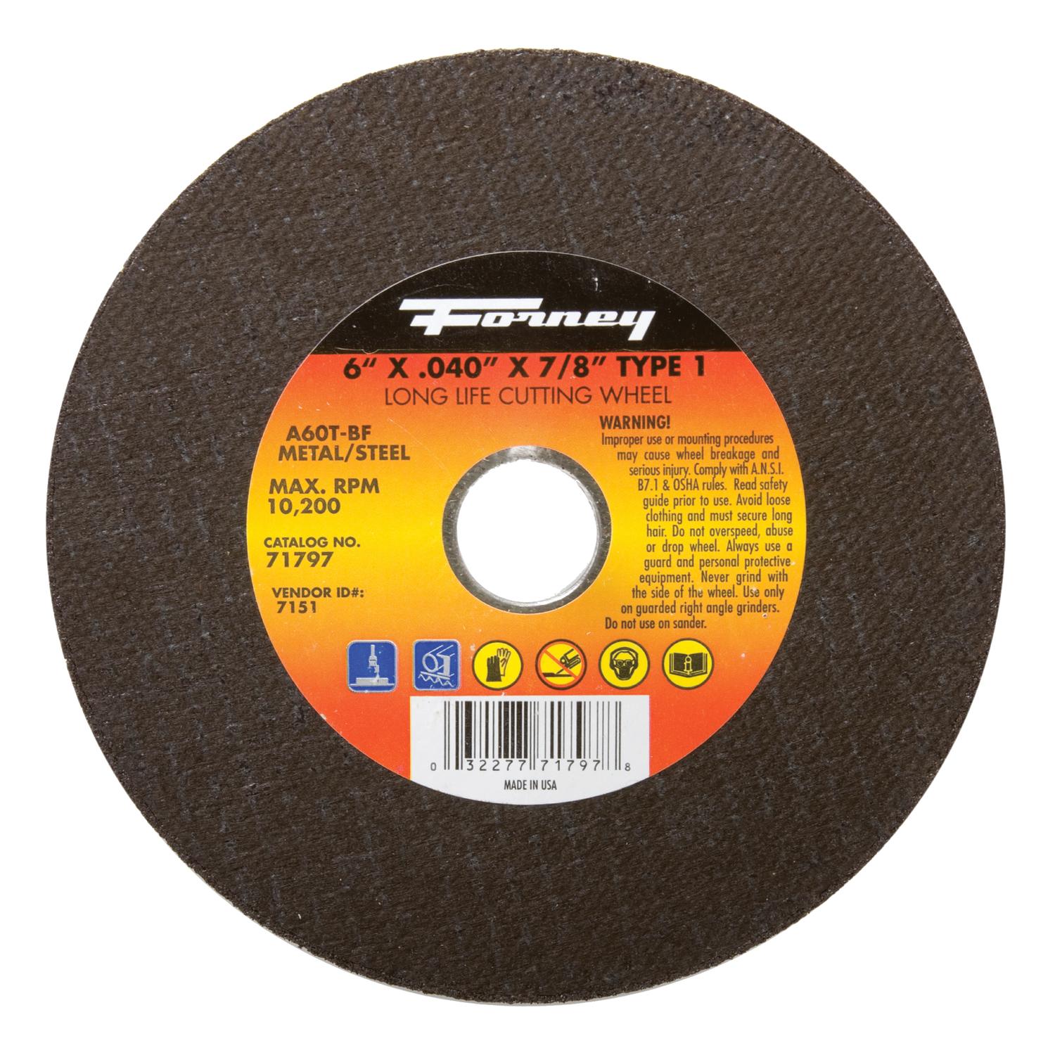 Forney 6 in. D X 7/8 in. Aluminum Oxide Metal Cut-Off Wheel 1 pc