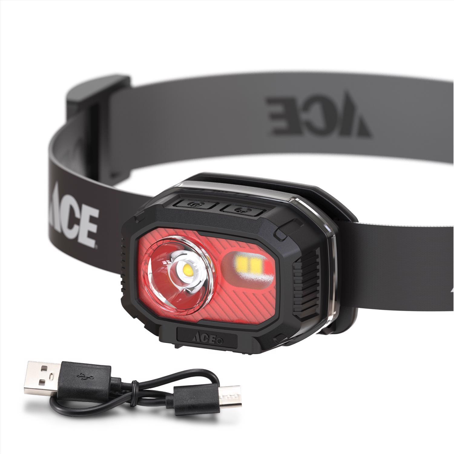 Ace 400 lm Black LED Rechargeable Head Lamp