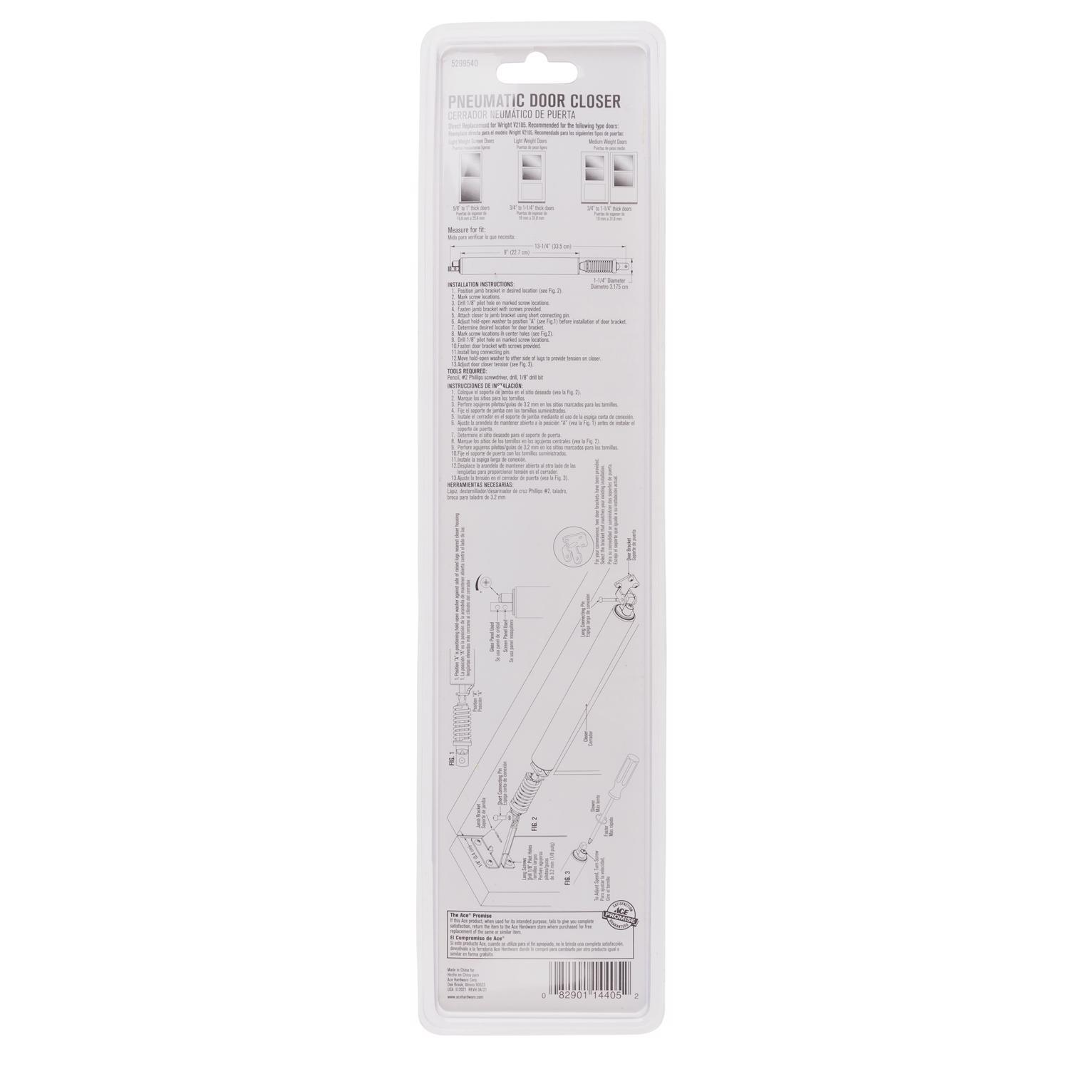 Ace Silver Aluminum Pneumatic Screen/Storm Door Closer