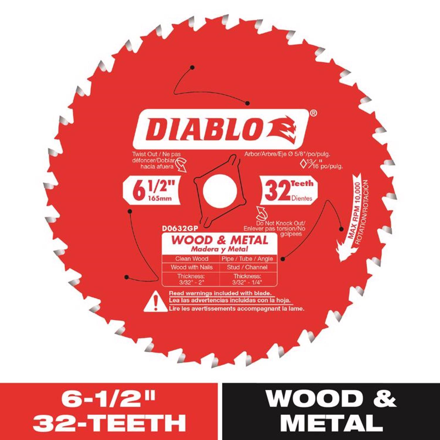 Diablo 6-1/2 in. D X 5/8 in. Wood & Metal TiCo Hi-Density Carbide Wood and Metal Saw Blade 32 teeth