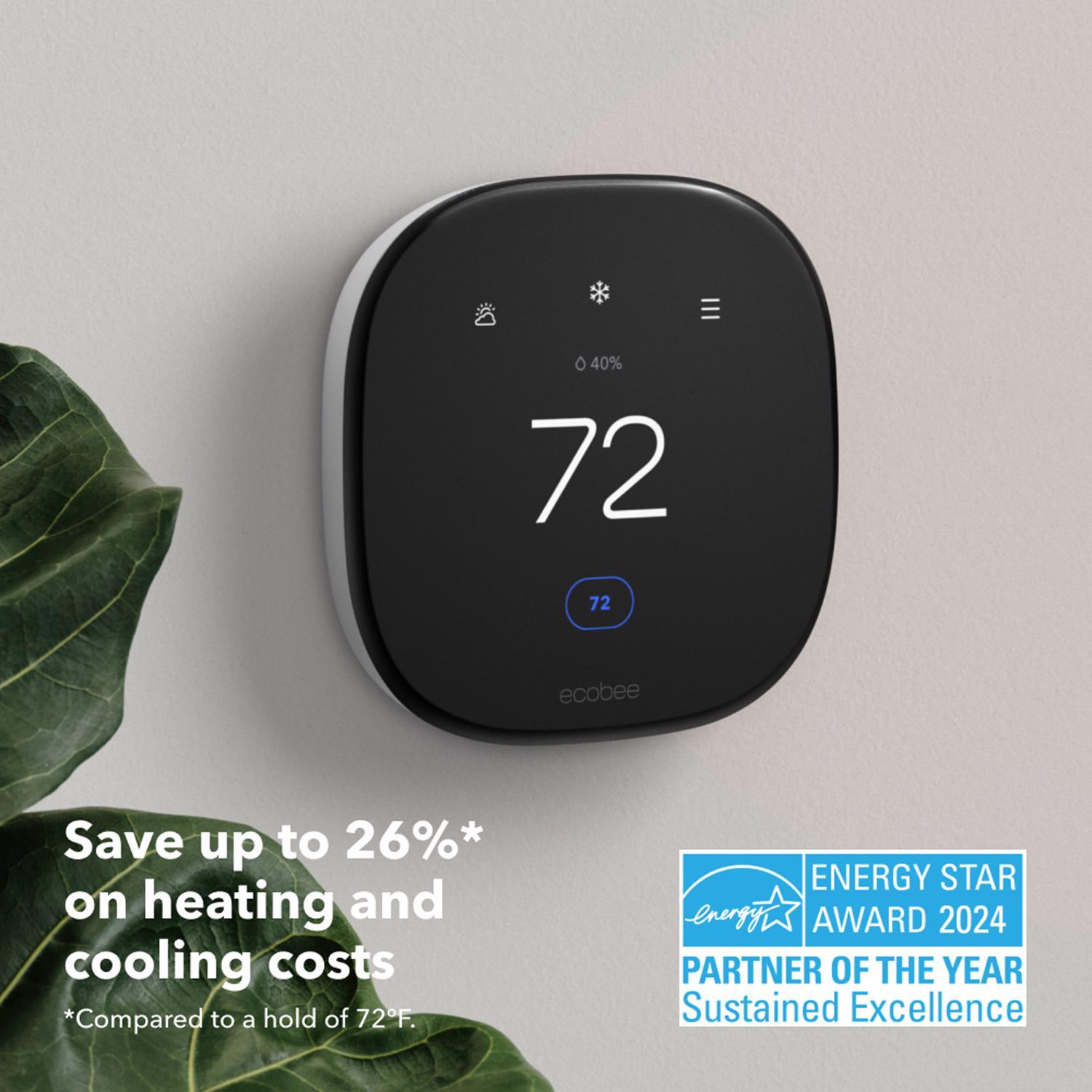 Ecobee Enhanced Built In WiFi Heating and Cooling Touch Screen Smart-Enabled Thermostat