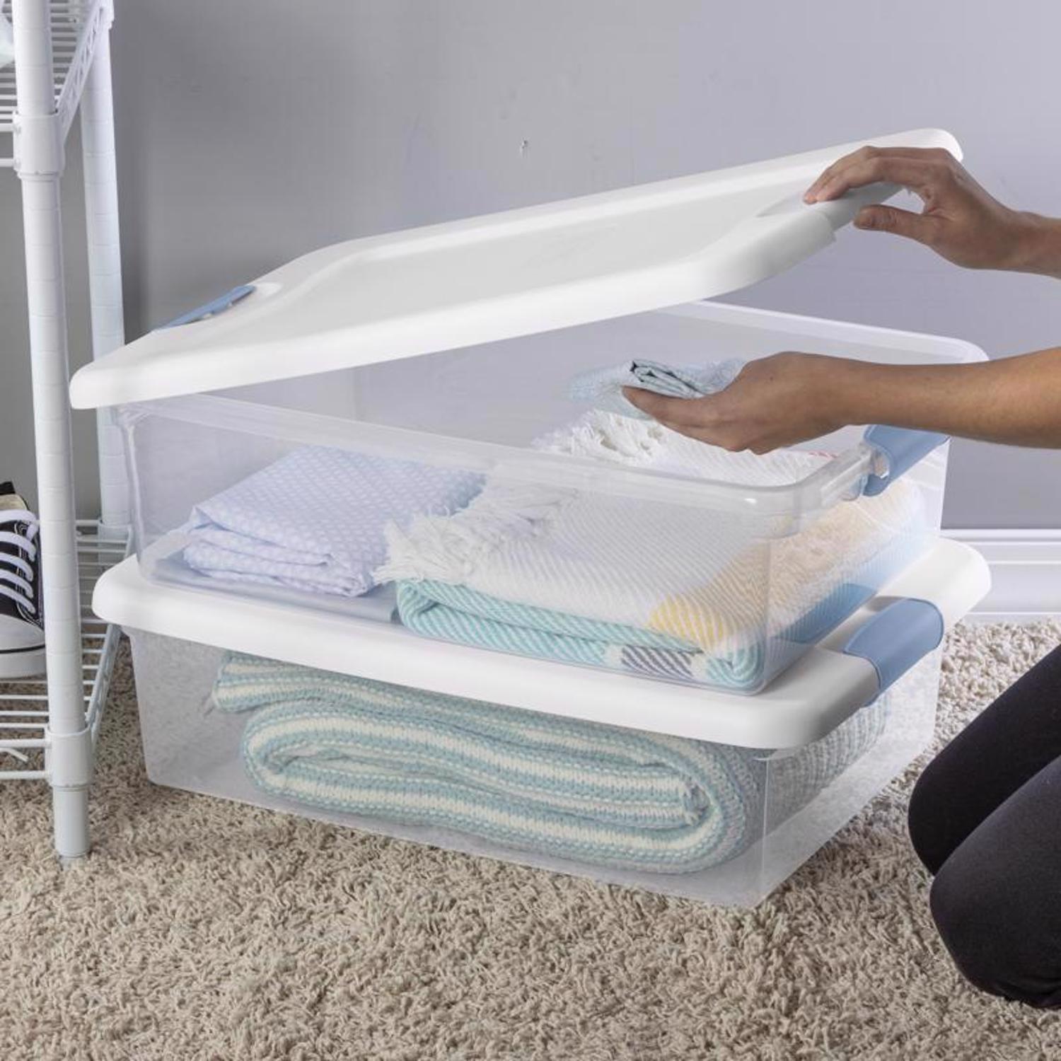 Sterilite 32 qt Clear/White Latch Storage Box 6-7/8 in. H X 23-3/4 in. W X 16 in. D Stackable