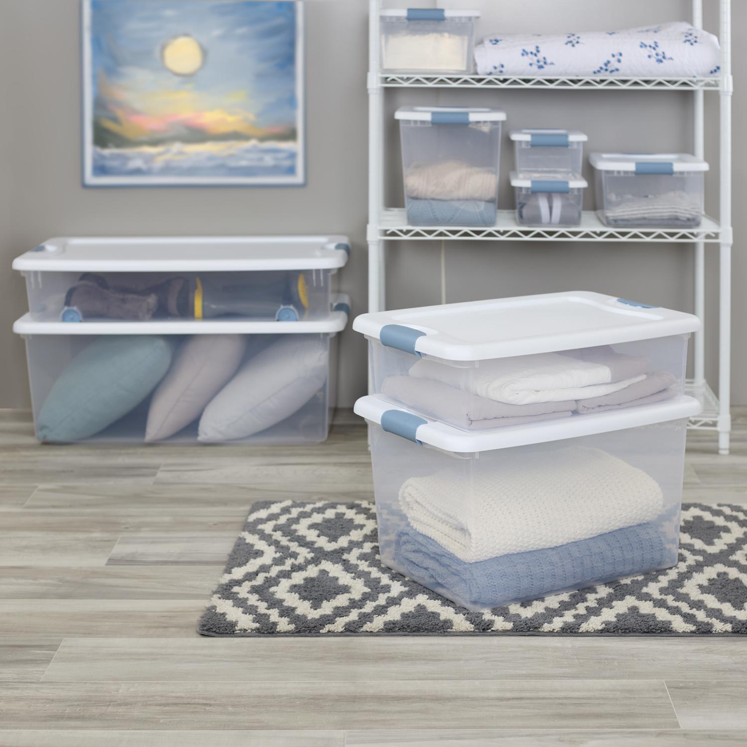 Sterilite 56 qt Clear/White Latch Storage Box 7 in. H X 33-7/8 in. W X 18-3/4 in. D Stackable