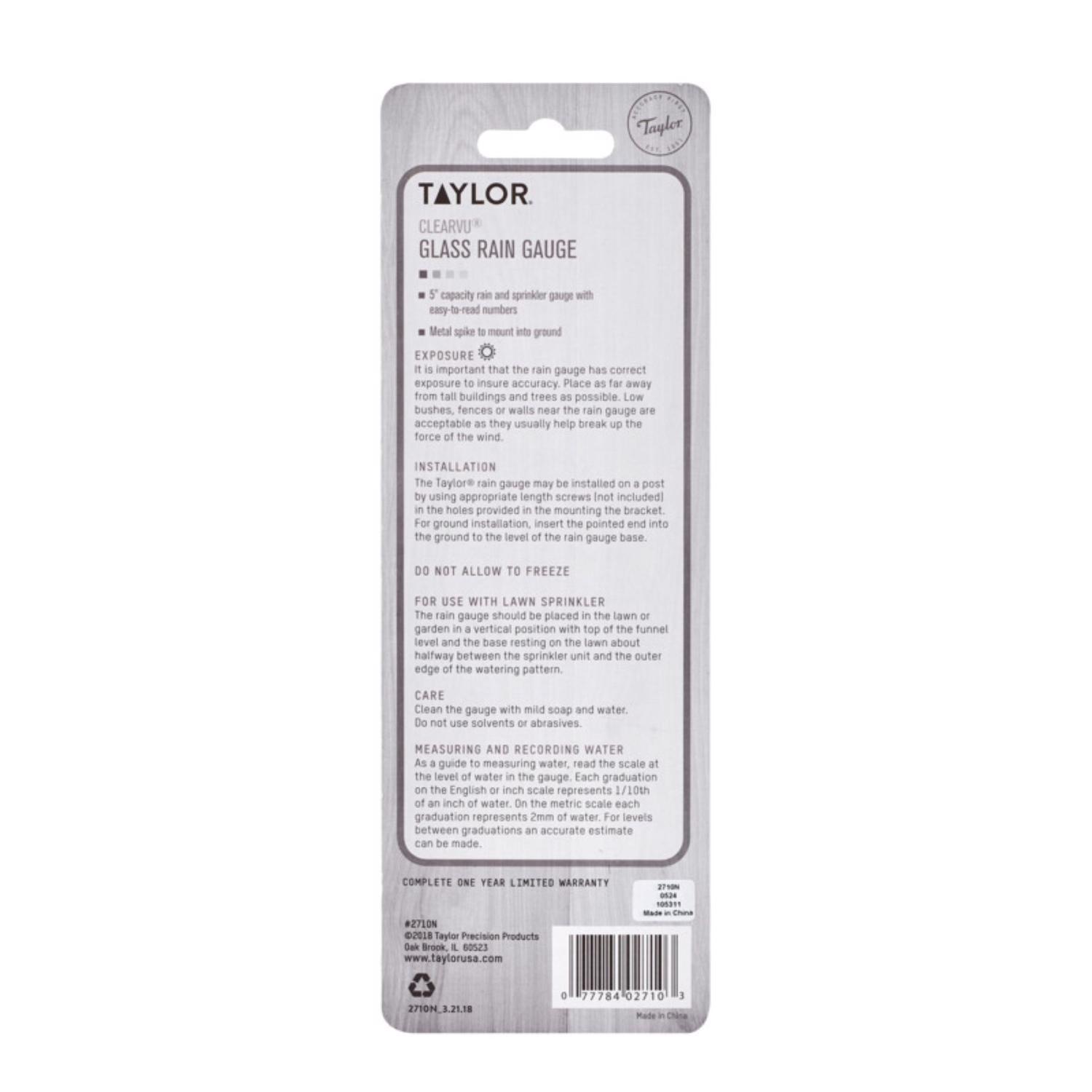 Taylor Rain Gauge Ground 0.85 in. W X 2.25 in. L