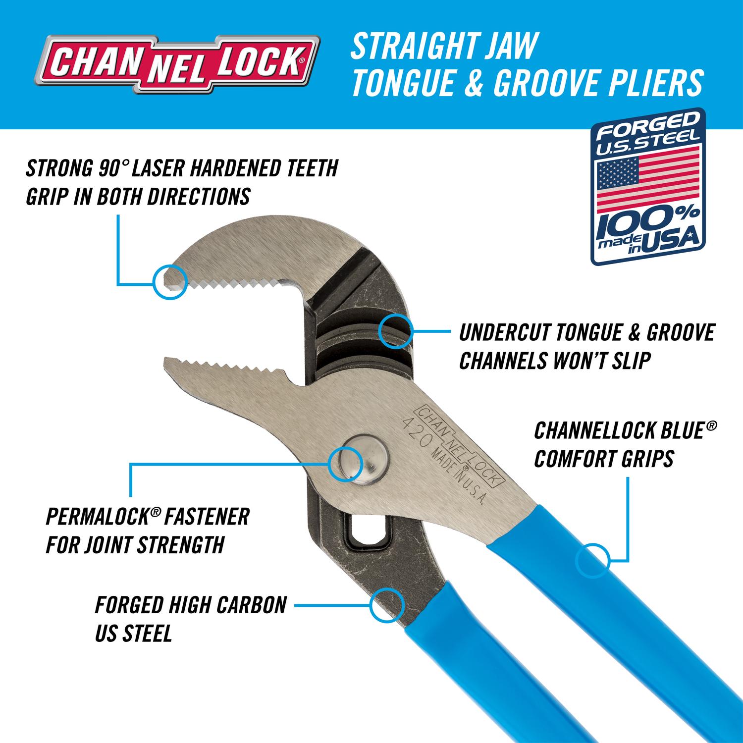 Channellock 6.5 in. Steel Straight Jaw Tongue and Groove Pliers