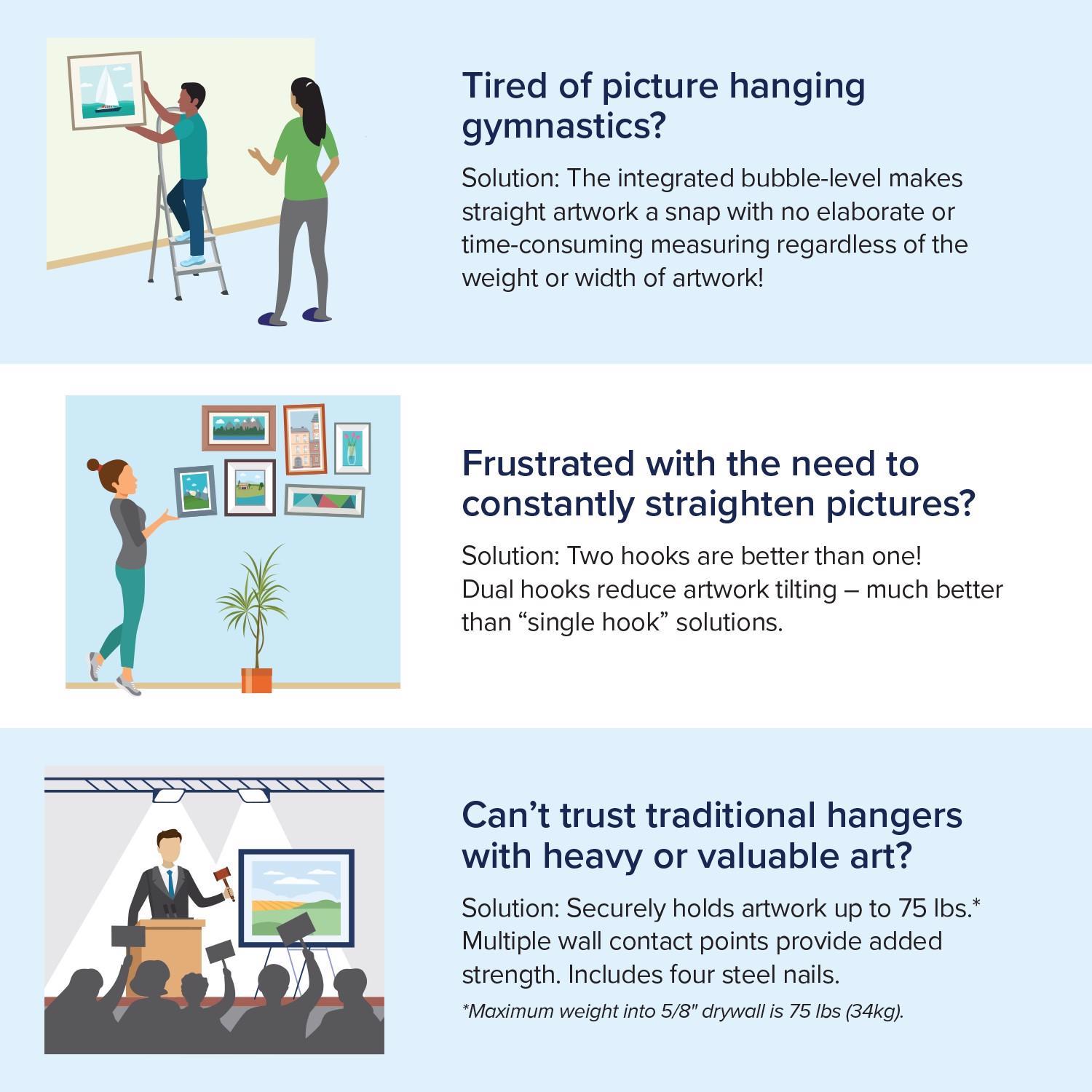 Balanced Hanger Always Level Metallic Silver Heavy Duty Mirror/Picture Hanging Kit 75 lb. 1 Pack