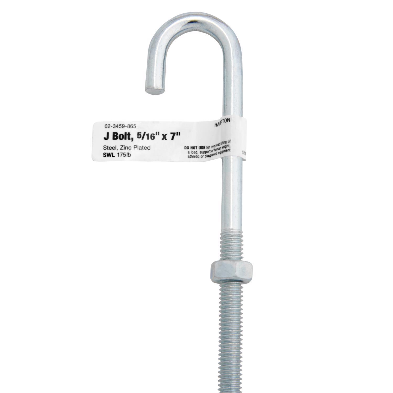 Hampton Medium Zinc-Plated Silver Zinc 6.9375 in. L J-Bolt 175 lb 1 pk