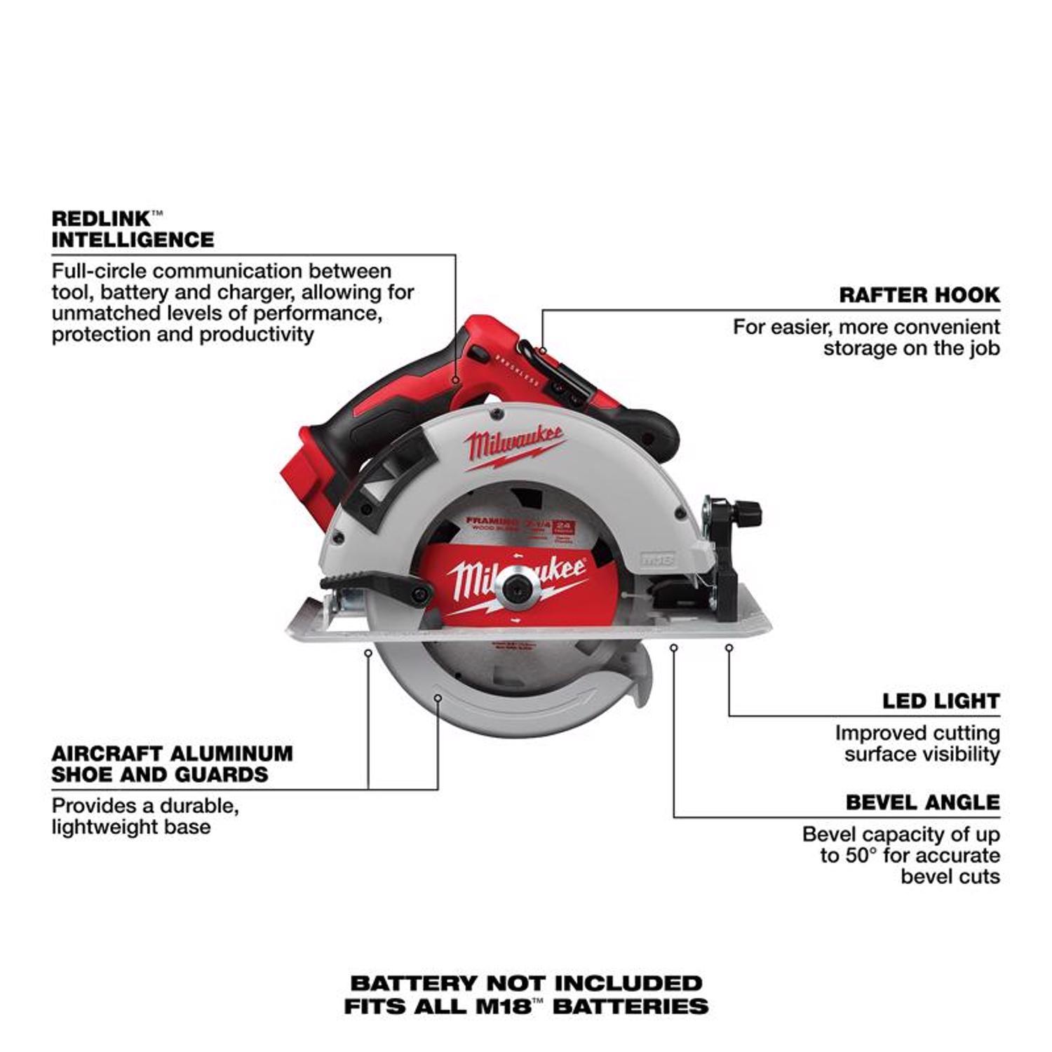 Milwaukee M18 7-1/4 in. Cordless Brushless Circular Saw Tool Only