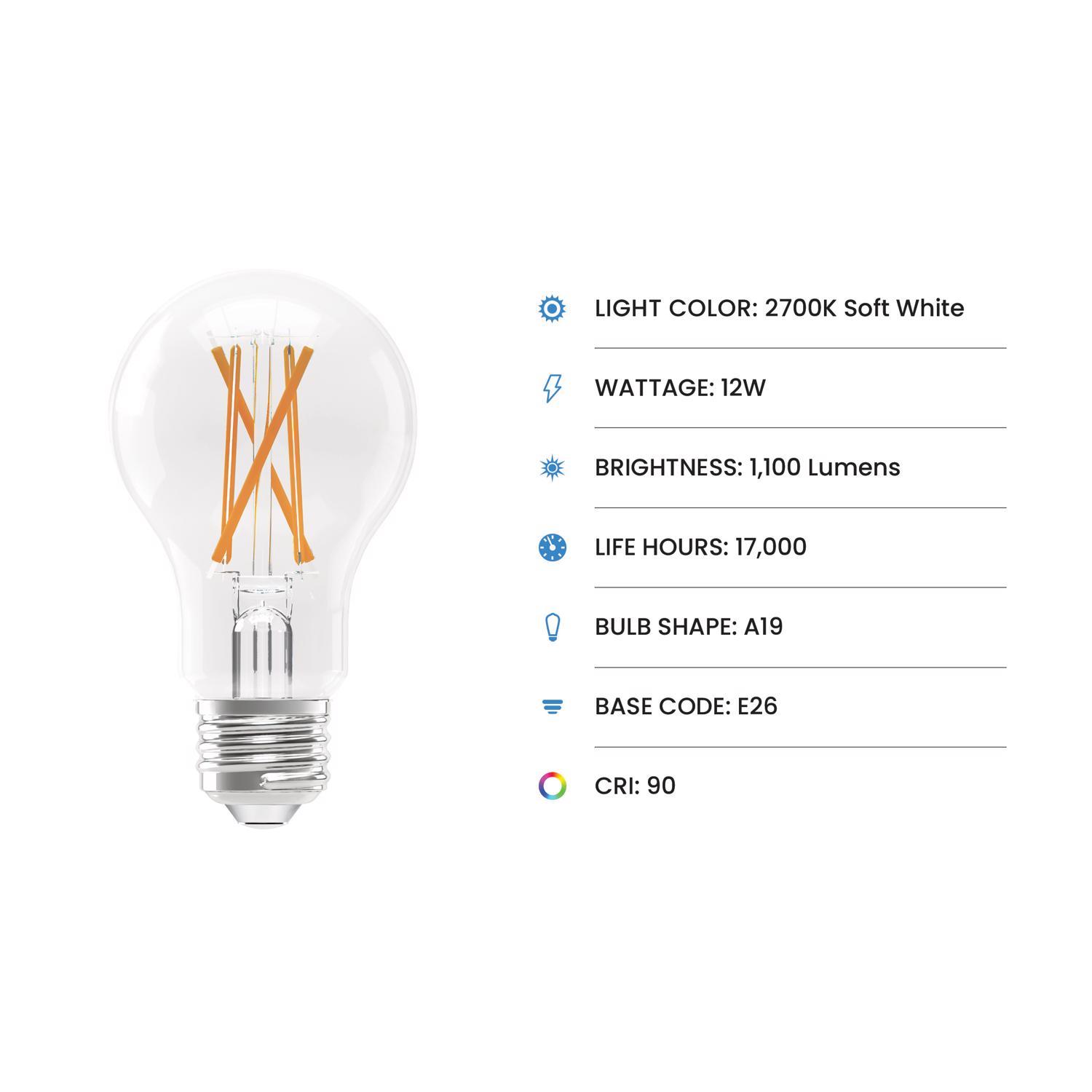 Feit A19 E26 (Medium) Filament LED Bulb Soft White 100 Watt Equivalence 4 pk
