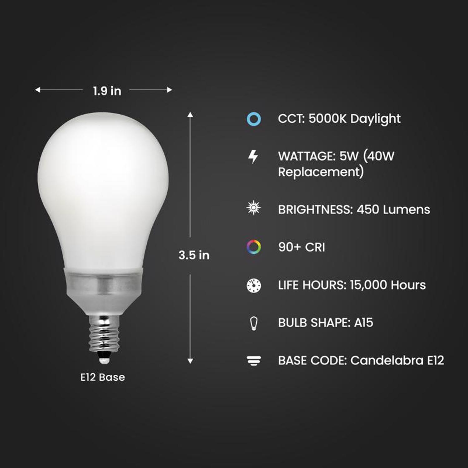 Feit Enhance A15 E12 (Candelabra) LED Bulb Daylight 40 Watt Equivalence 2 pk