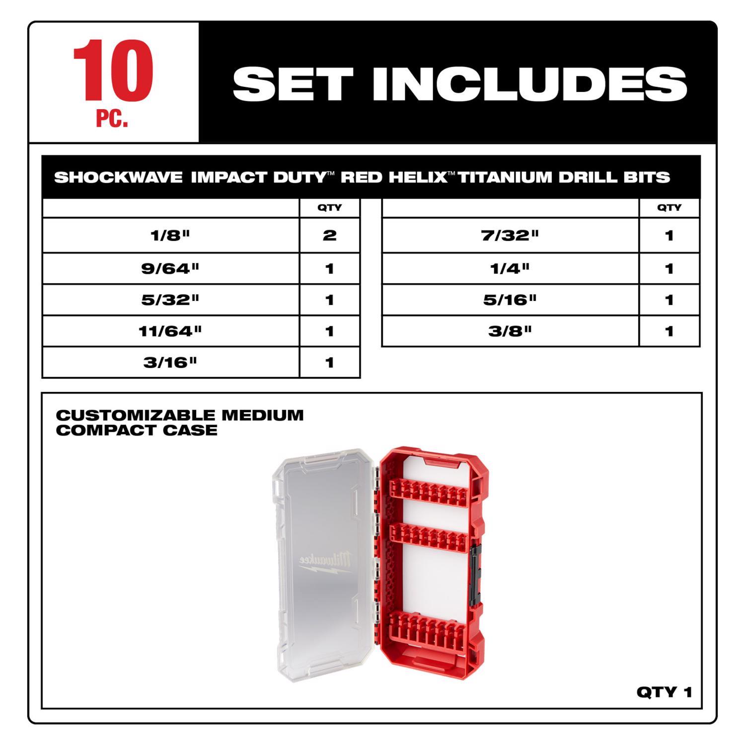 Milwaukee Shockwave Titanium Impact Rated Drill Bit Set Hex Shank 10 pc